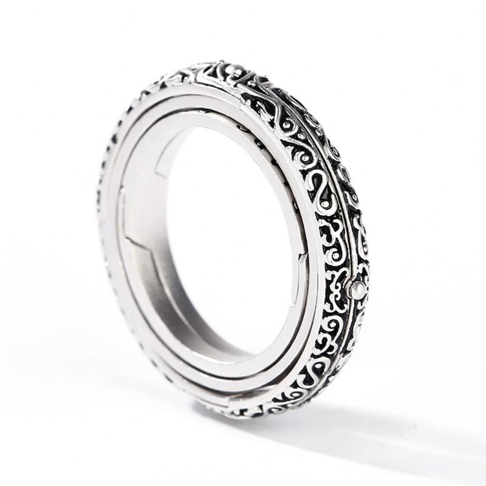 Jeulia Open Astronomical Sphere Ball Ring for Men & Women - 925 Sterling Silver Foldable Comic Finger Ring with Free Chain - Couple Lover Jewelry Gift for Anniversary, Valentine's Day & Romantic Occasions