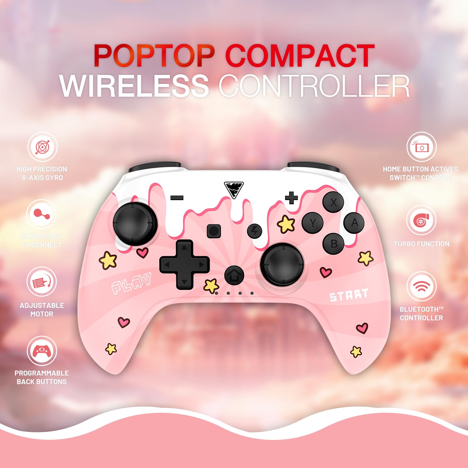 DragonShock POPTOP COMPACT BT Wireless Bluetooth Controller for Nintendo Switch, Switch Lite & Switch OLED - Sweet Pink | Portable Gaming for Travel, Home & On-the-Go Play