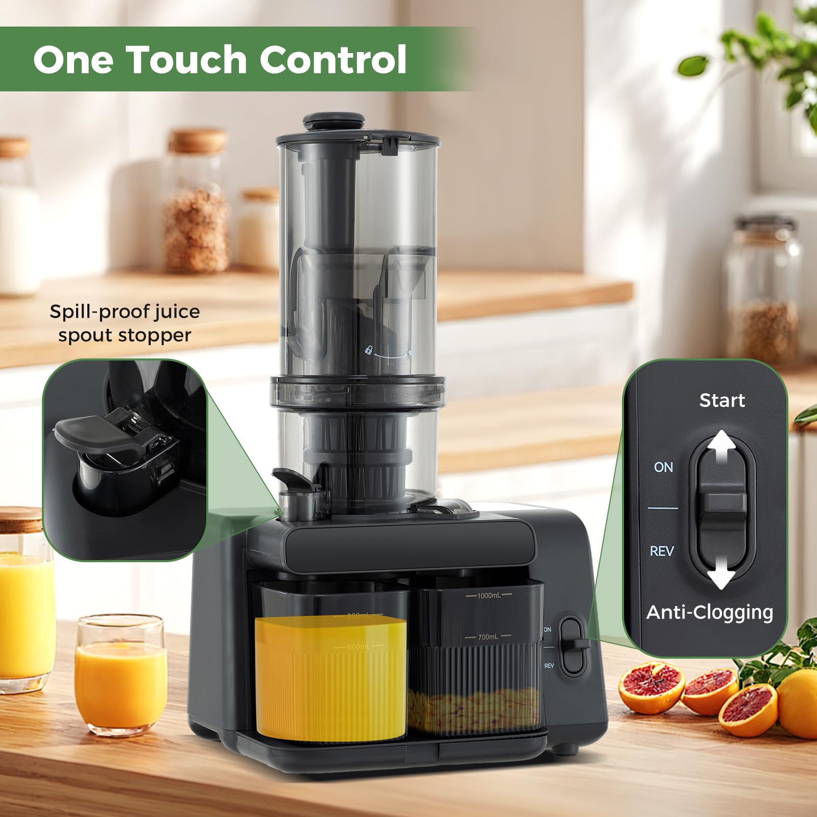 Cold Press Juicer Machine - 200W Slow Masticating Juicer with 5.3