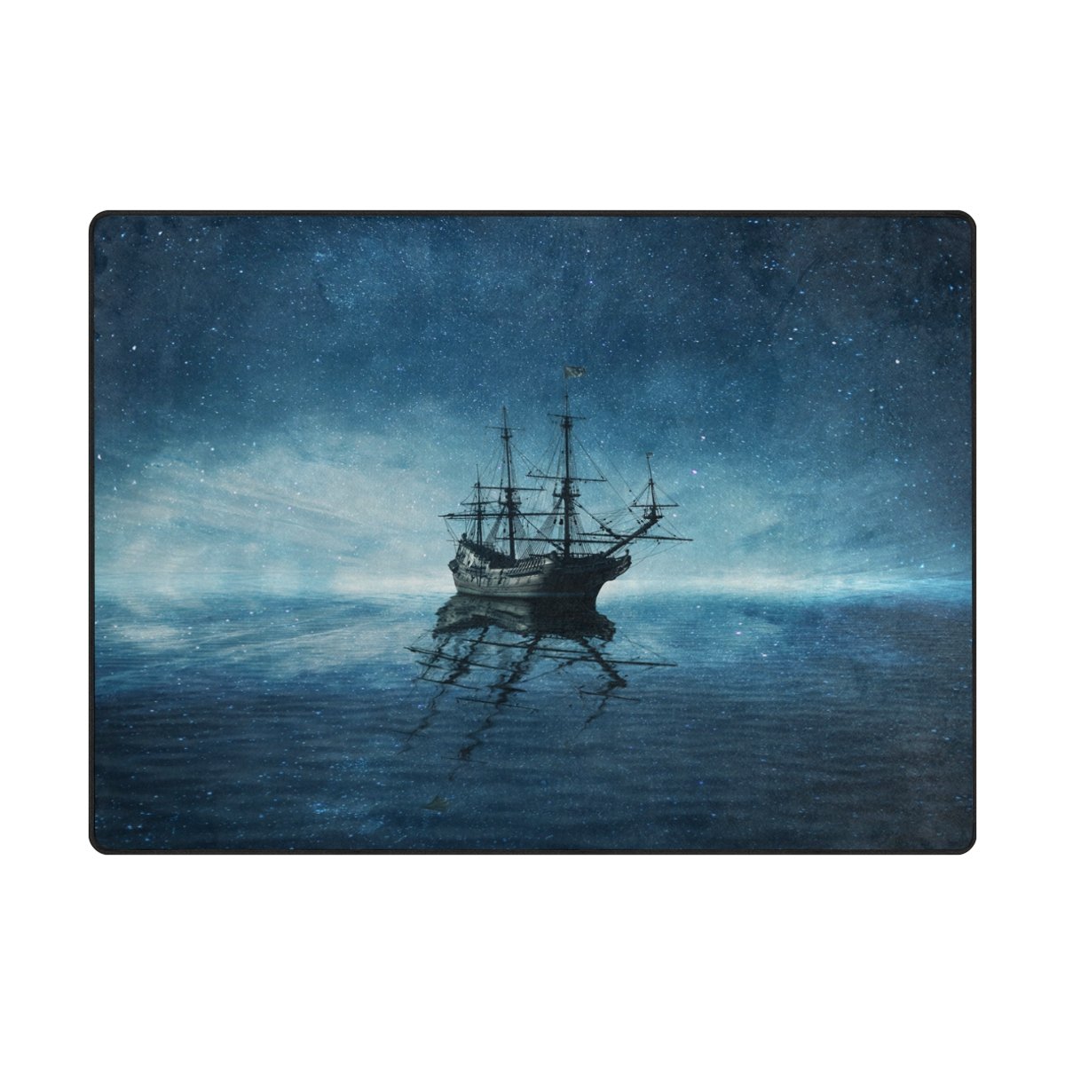 ALAZA Ghost Pirate Ship Starry Night Ocean Themed Area Rug - 7' x 5' Non-Slip Living Room & Bedroom Carpet - Perfect for Nautical Decor, Kids Room, and Coastal Home Design