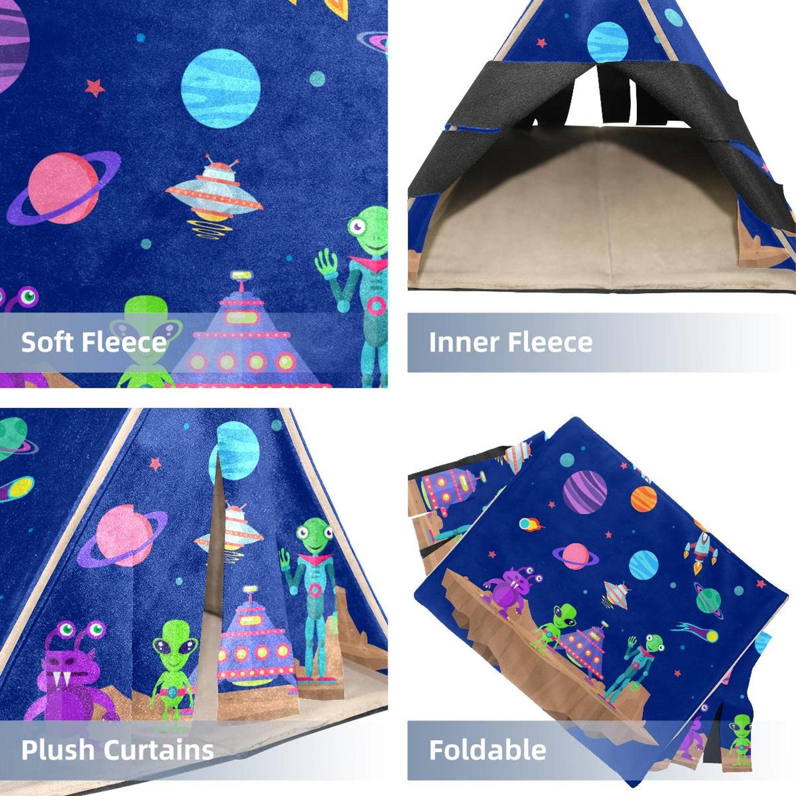 Guinea Pig Hideout House Bed - Cute Cartoon Galaxy Planets Design with Alien Rocket & Rabbit Cave - Cozy Nest for Squirrels, Chinchillas, Hamsters & Hedgehogs | Perfect for Small Pet Cages & Play Areas