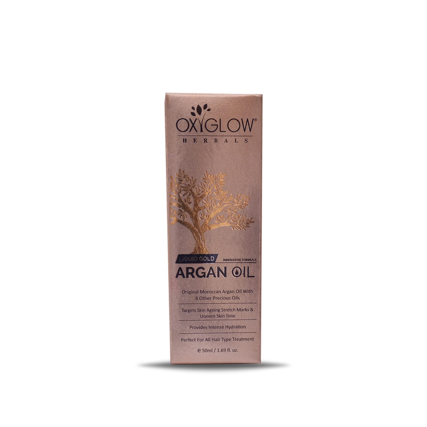 Premium OXYGLOW HERBALS Moroccan Argan Oil with 8 Essential Oils - 50g for Hair & Skin Care | Men & Women | Perfect for Daily Moisturizing, Frizz Control & Anti-Aging