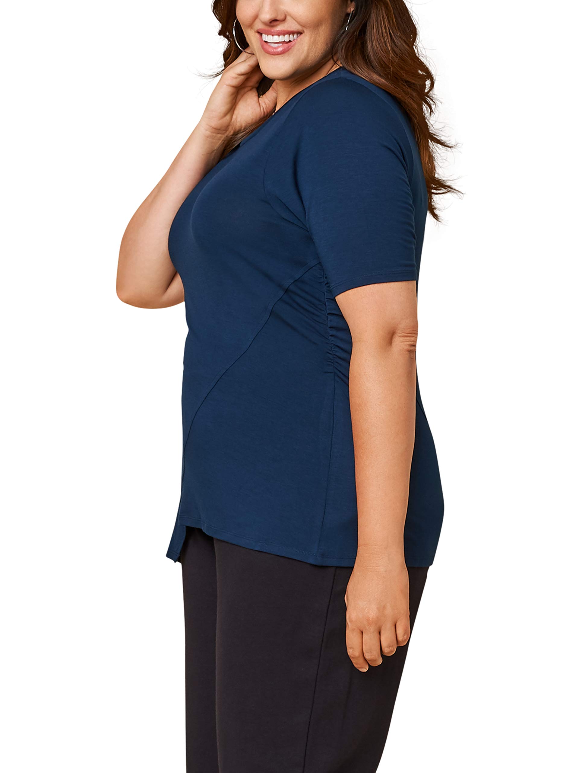 Fruit of the Loom Women's Plus Size Scooped Neck Ruched T-Shirt - Comfortable Stretch Fabric Casual Top for Everyday Wear, Work & Outings