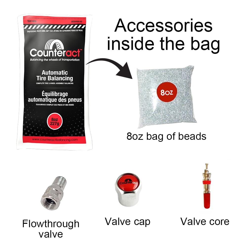 Counteract 8OZ-B12 Centrifugal Force Tire Balancing Beads for Off-Road Vehicles & Light Trucks - 12 Pack 8oz Bead Bags with Valve Cores & Caps - Improve Ride Smoothness & Reduce Tire Wear on Rough Terrains