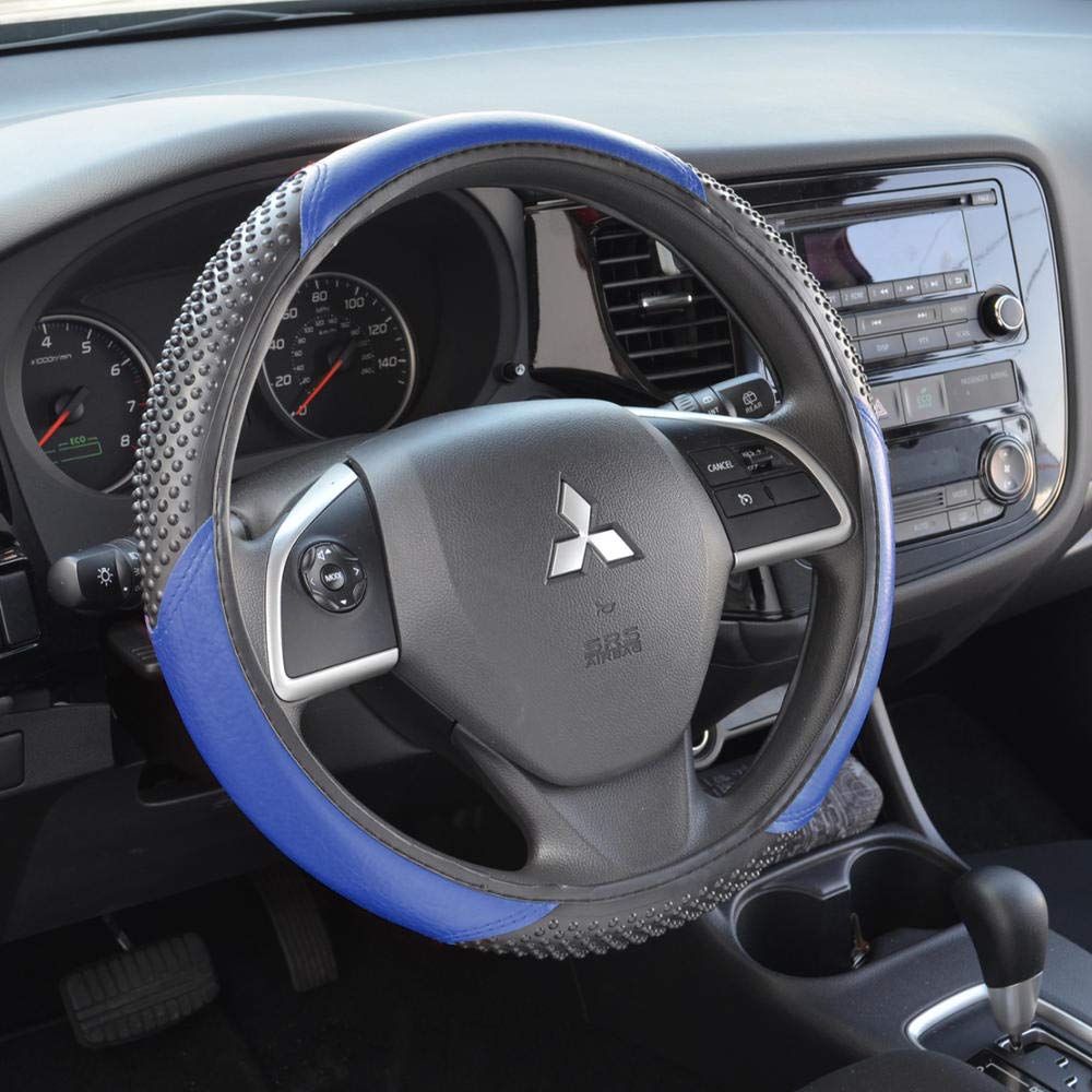 BDK 6-Piece Premium Car Accessory Set - Heavy Duty All-Weather Floor Mats, Windshield Sunshade & Sport Steering Wheel Cover - Perfect Car Gift for Holidays & Special Occasions (Blue) - Ideal for Road Trips, Daily Commute & Vehicle Protection