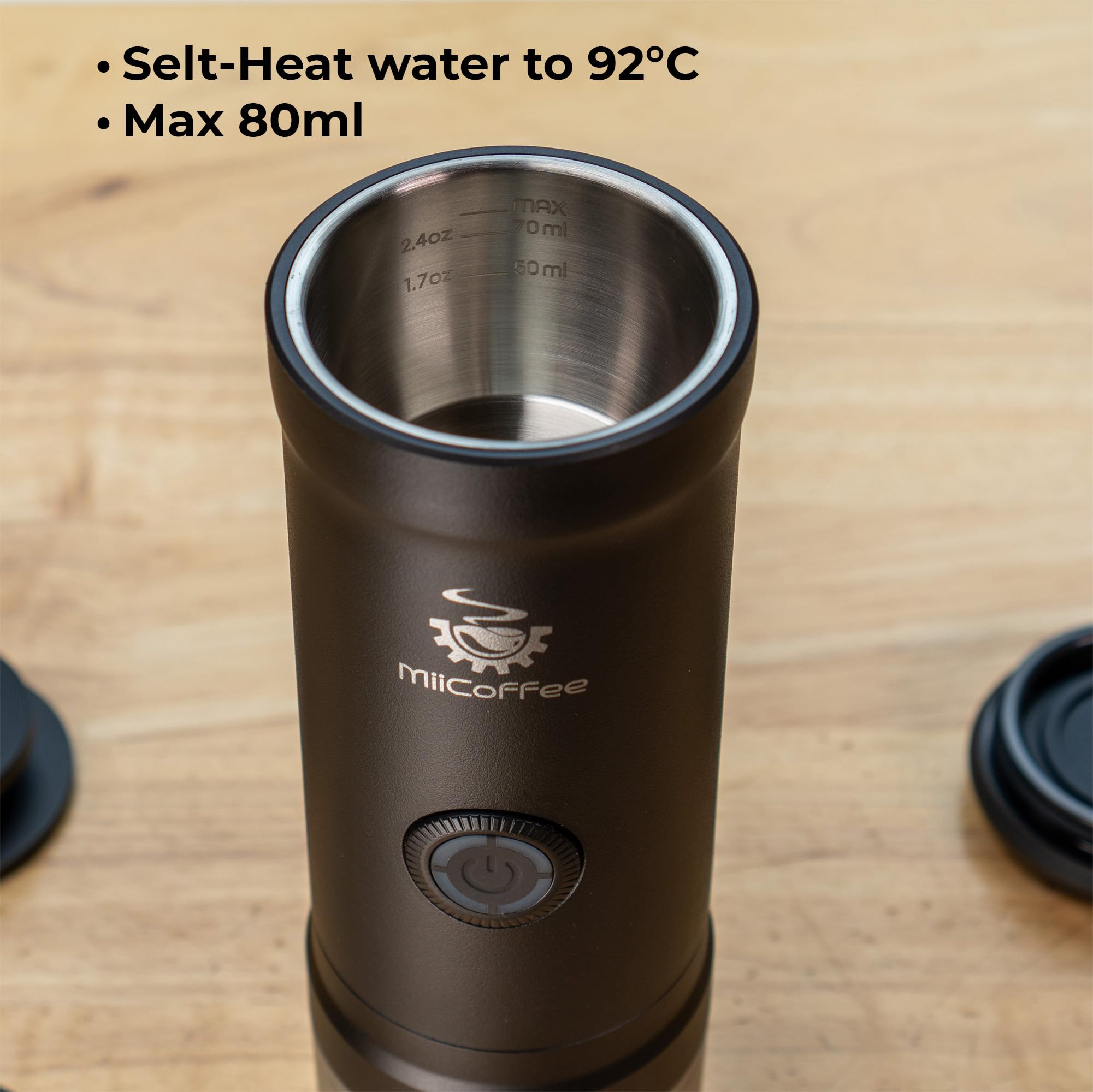 Eon Portable Espresso Machine - Self Heating Travel Coffee Maker with USB-C Fast Charging | Compact Grey Coffee Brewer for Camping, Office & Road Trips