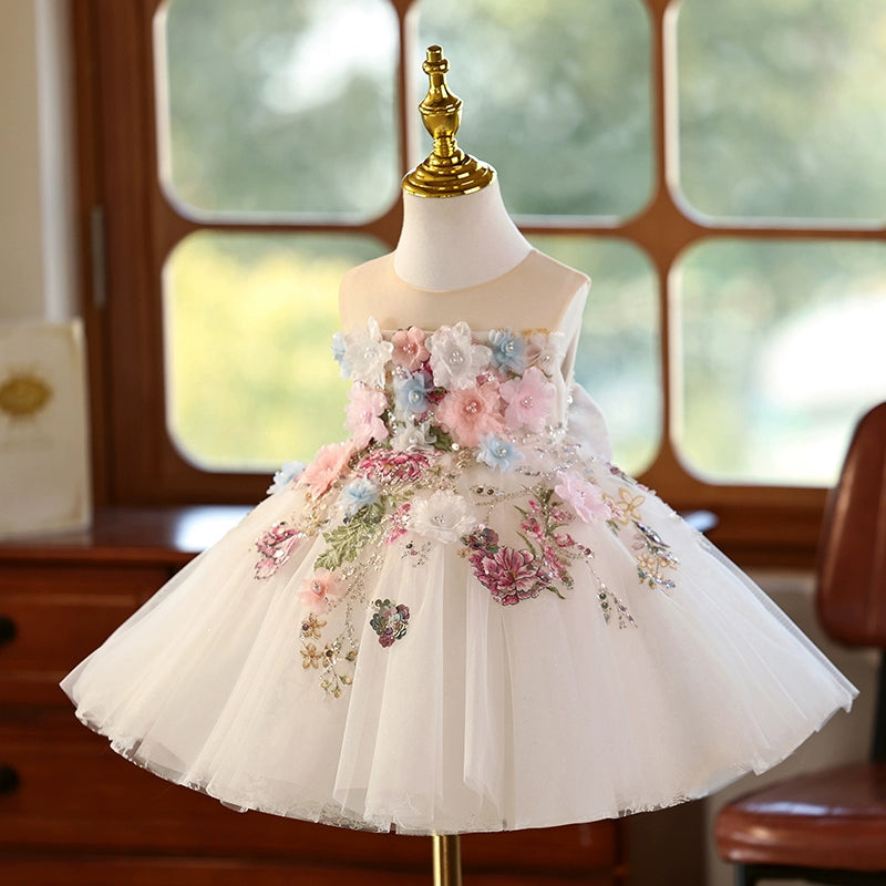 Elegant Girls Flower Birthday Princess Dress - Flower Girl Wedding Dress for Special Occasions, Birthday Parties & Ceremonies
