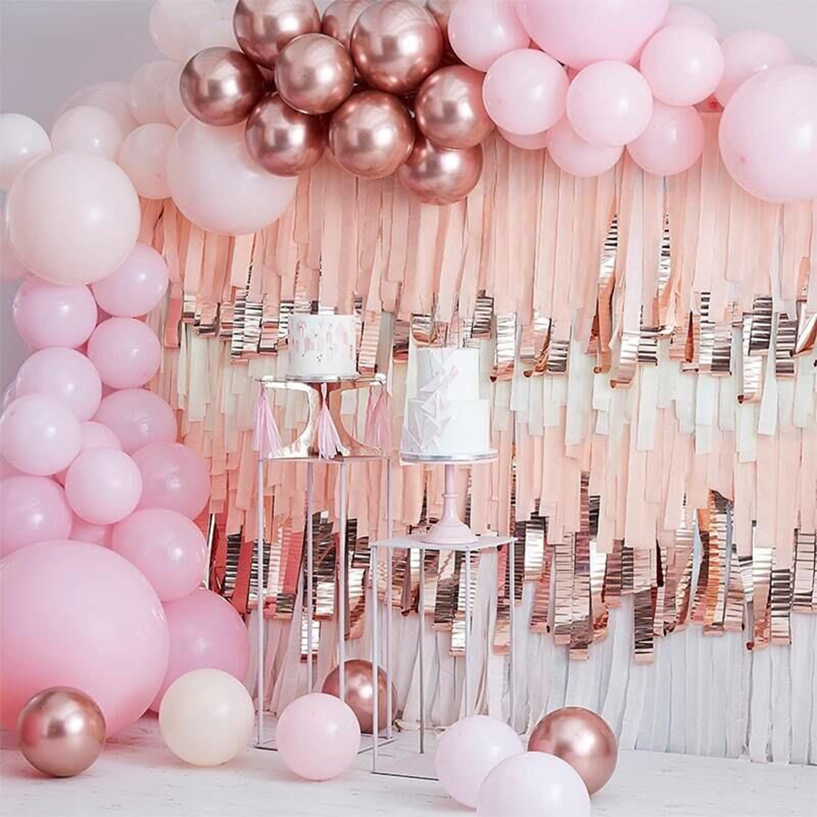 PartyWoo Metallic Rose Gold, Pink & Dusty Pink Crepe Paper Streamers - 6 Rolls (492ft Total) for Bridal Shower, Bachelorette Party & Wedding Decorations - Perfect for Ceiling Decor, Photo Backdrops & DIY Party Supplies (1.8