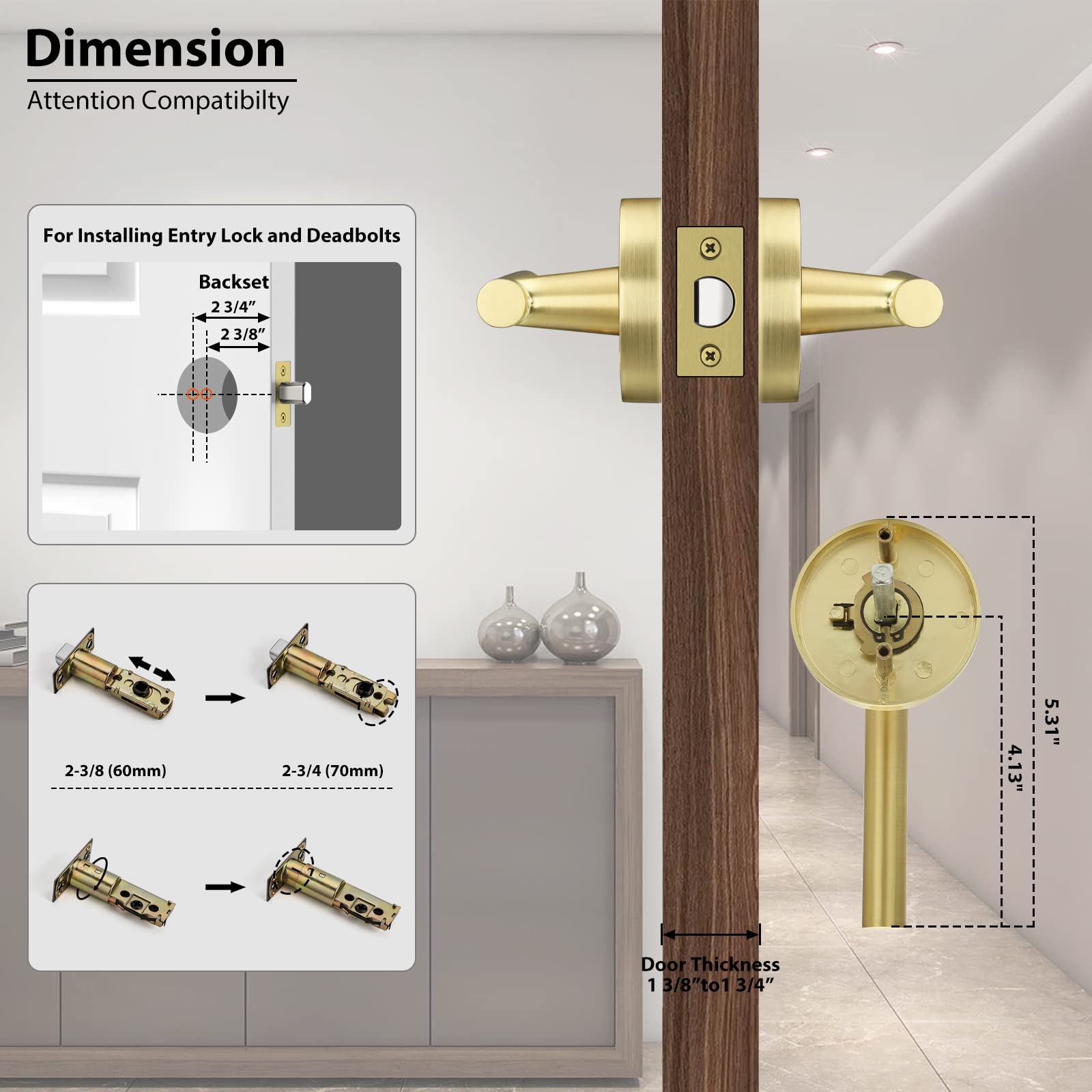 Haidms 3 Pack Gold Passage Door Lever Handles - Heavy Duty Closet Door Handles for Hallway & Bedroom - Left/Right Handed - Perfect for Interior Doors, Closet Doors & Cabinets