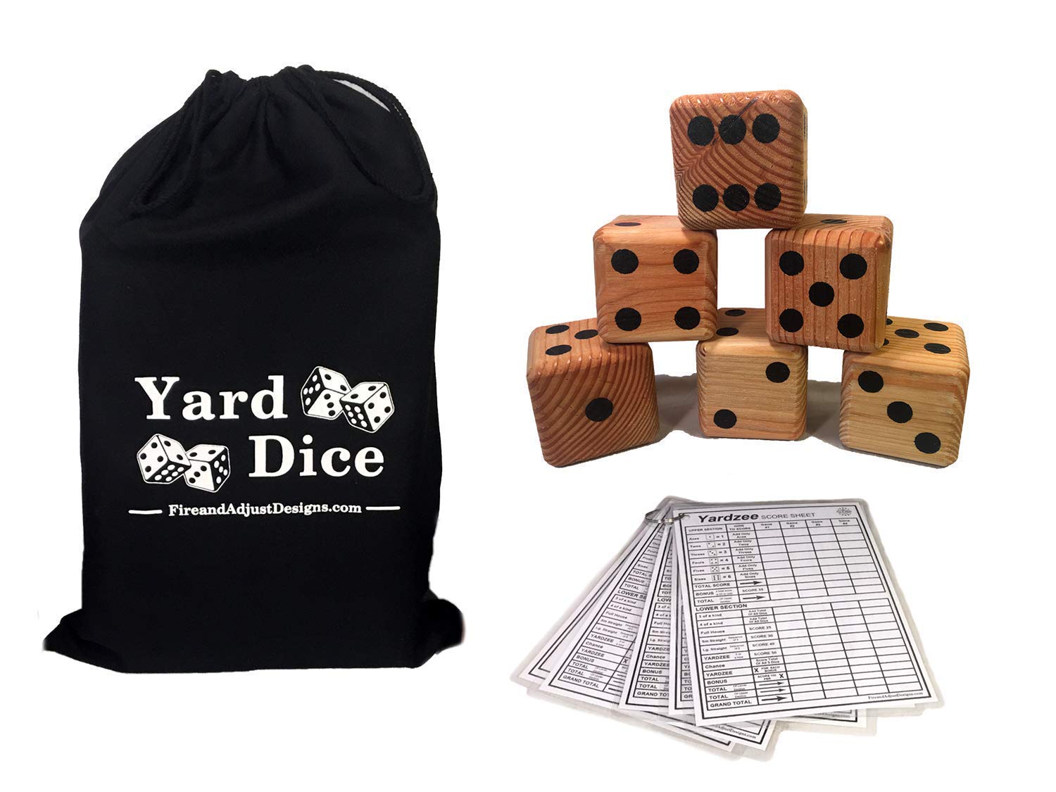Premium 6-Piece Giant Solid Wood Lawn Dice Set with Hand-Painted Pips - Includes Yardzee & Yarkle Scorecards - Perfect for Outdoor Games, Backyard Parties, and Christmas Gifts