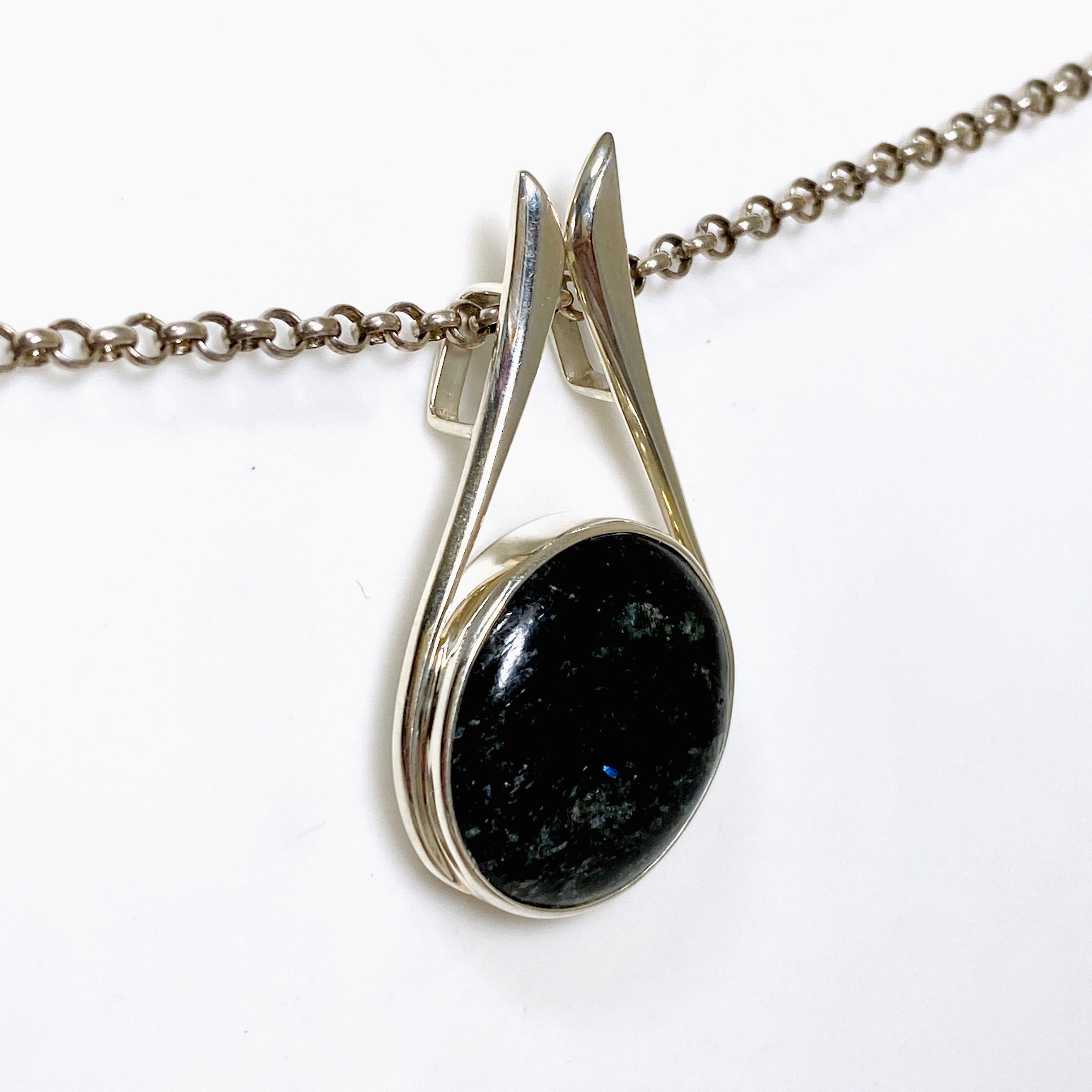 Nuummite Round Cabochon Pendant BTP 67 - Natural Gemstone Jewelry for Women, Healing Crystal Necklace - Perfect for Meditation, Spiritual Gifts & Boho Fashion