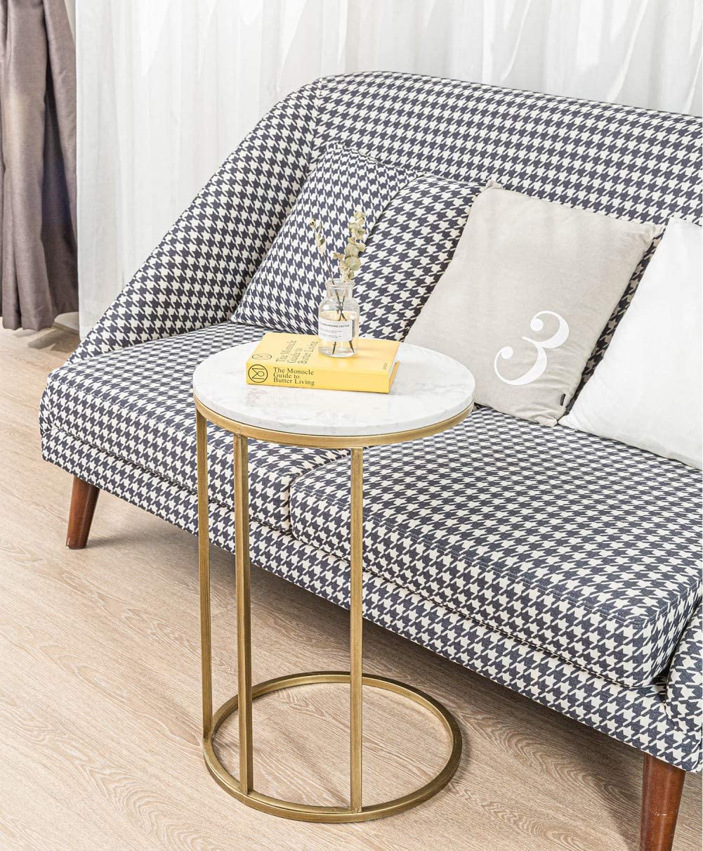 Round C-Shaped End Table with Marble Top - 16