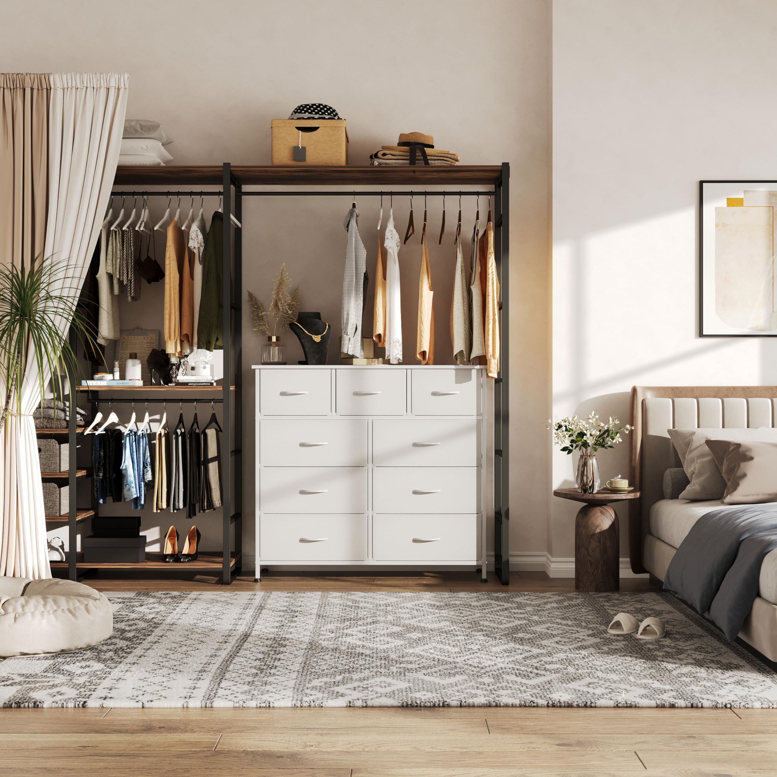 9-Drawer White Wooden Dresser for Bedroom - Tall Chest of Drawers with Wooden Top for Living Room, Closet & Entryway Storage | Perfect for Bedroom Organization & TV Stand Storage