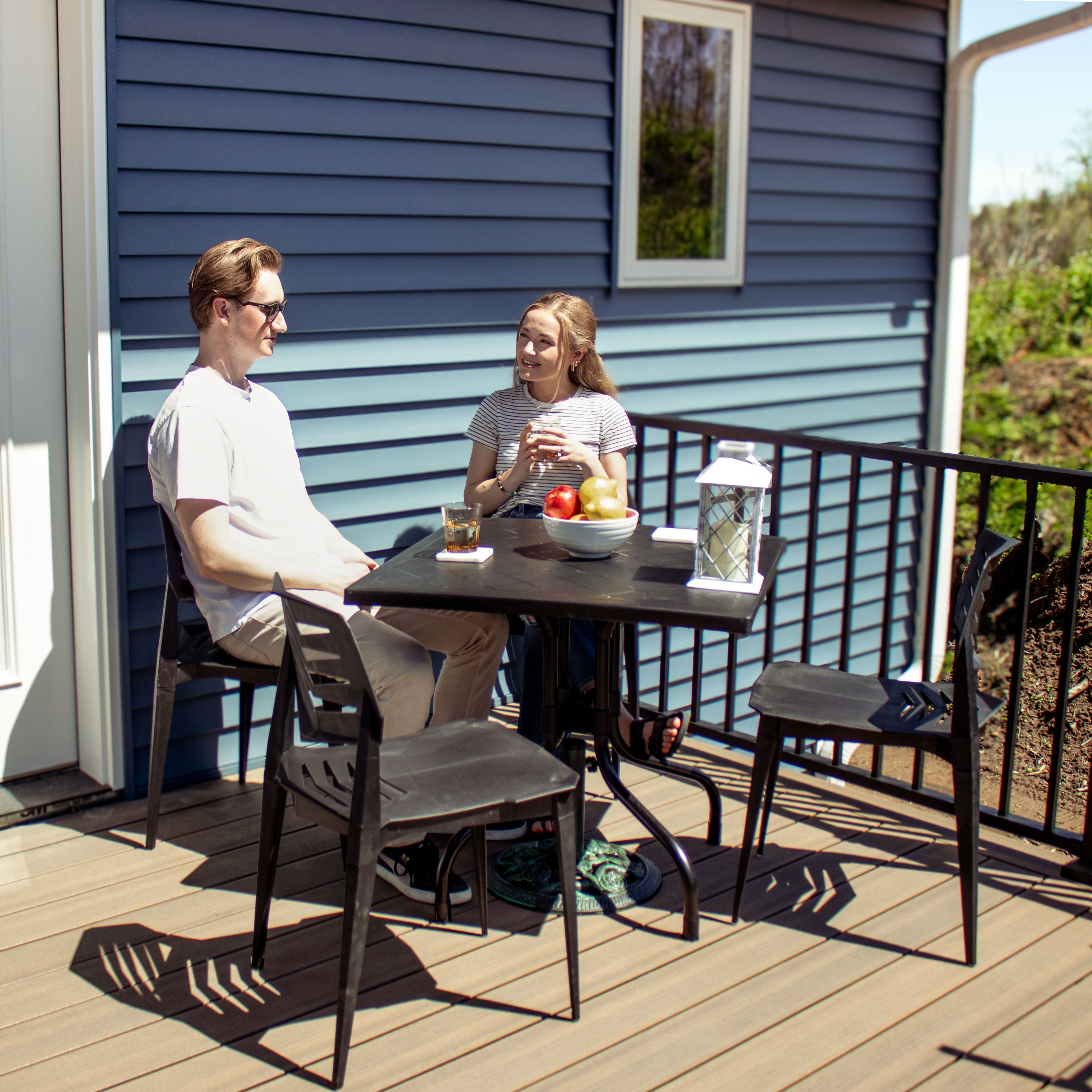 Black Sunnydaze Square Folding Patio Dining Table with Sturdy Iron Legs - Perfect for Outdoor Entertaining, Small Balconies & Backyard BBQs