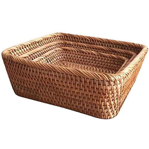 TYUXINSD 3-Piece Rattan Storage Basket Set - Woven Fruit Basket, Snack Basket & Picnic Basket for Camping, Home Organization & Outdoor Dining (Brown) - Perfect for Picnics, Kitchen Storage & Living Room Decor