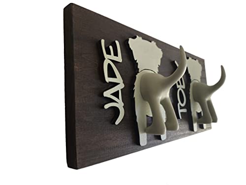 Custom Dog Leash Wall Hanger - Personalized 3D Dog Sign with Laser Cut Breed Silhouette - Beige Sun Bleached Pet Accessory for Home Entryway & Mudroom Organization (1 Dog)