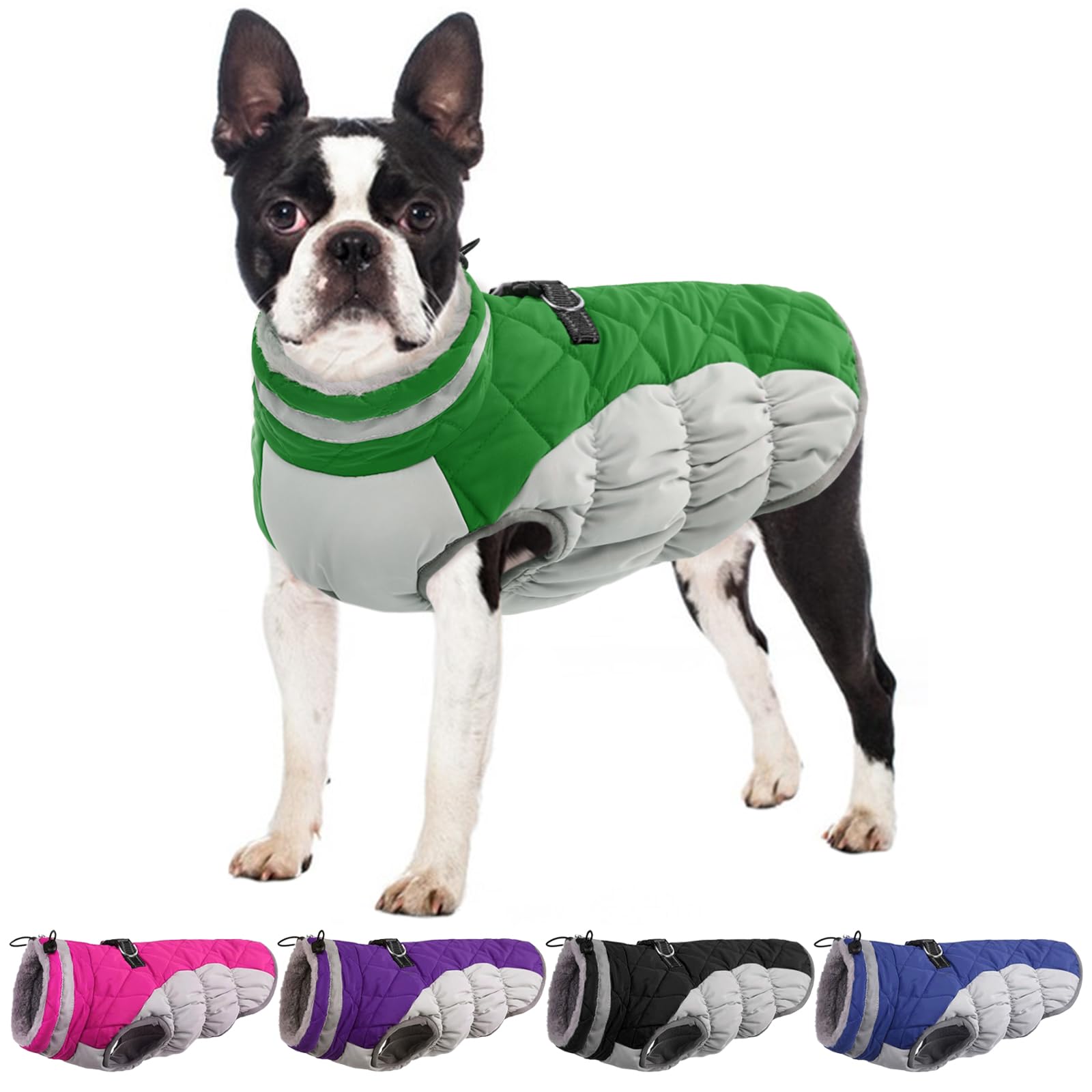 **Waterproof Winter Dog Coat with Fleece Lining & Back Zipper - Large Dog Jacket with Built-in Harness for French Bulldog, Shiba Inu - Warm Snow Jacket for Outdoor Walks & Cold Weather**