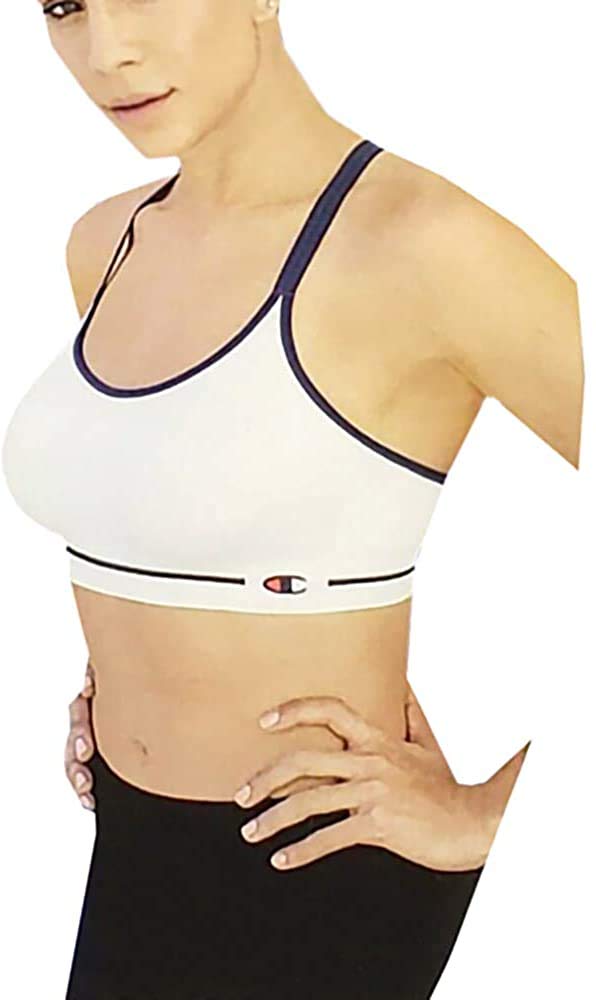 Champion Women's Seamless Racerback Sports Bras - 2 Pack Medium, White/Black - Breathable Workout Tops for Yoga, Running & Gym