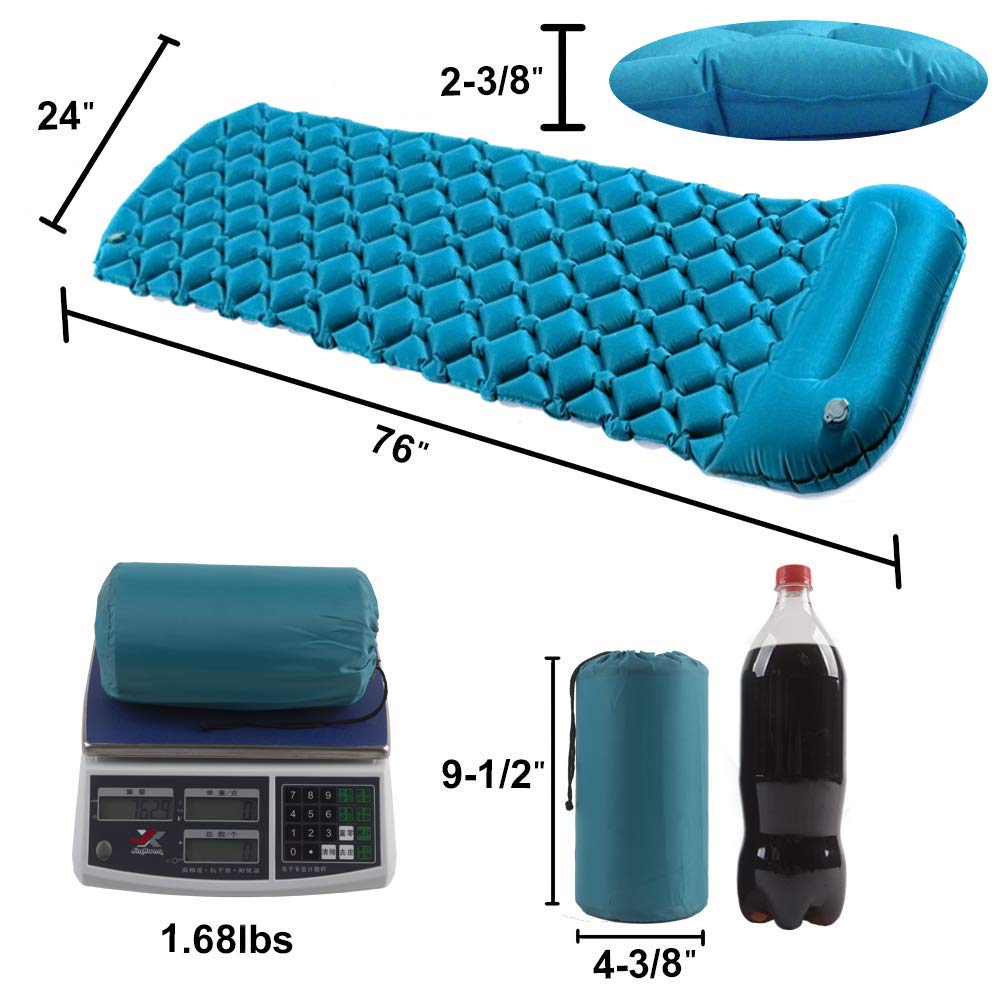 Ultralight Inflatable Camping Sleeping Pad with Pillow - Durable Backpacking Air Mattress for Hiking, Travel & Outdoor Adventures | Perfect for Camping, Backpacking & Road Trips