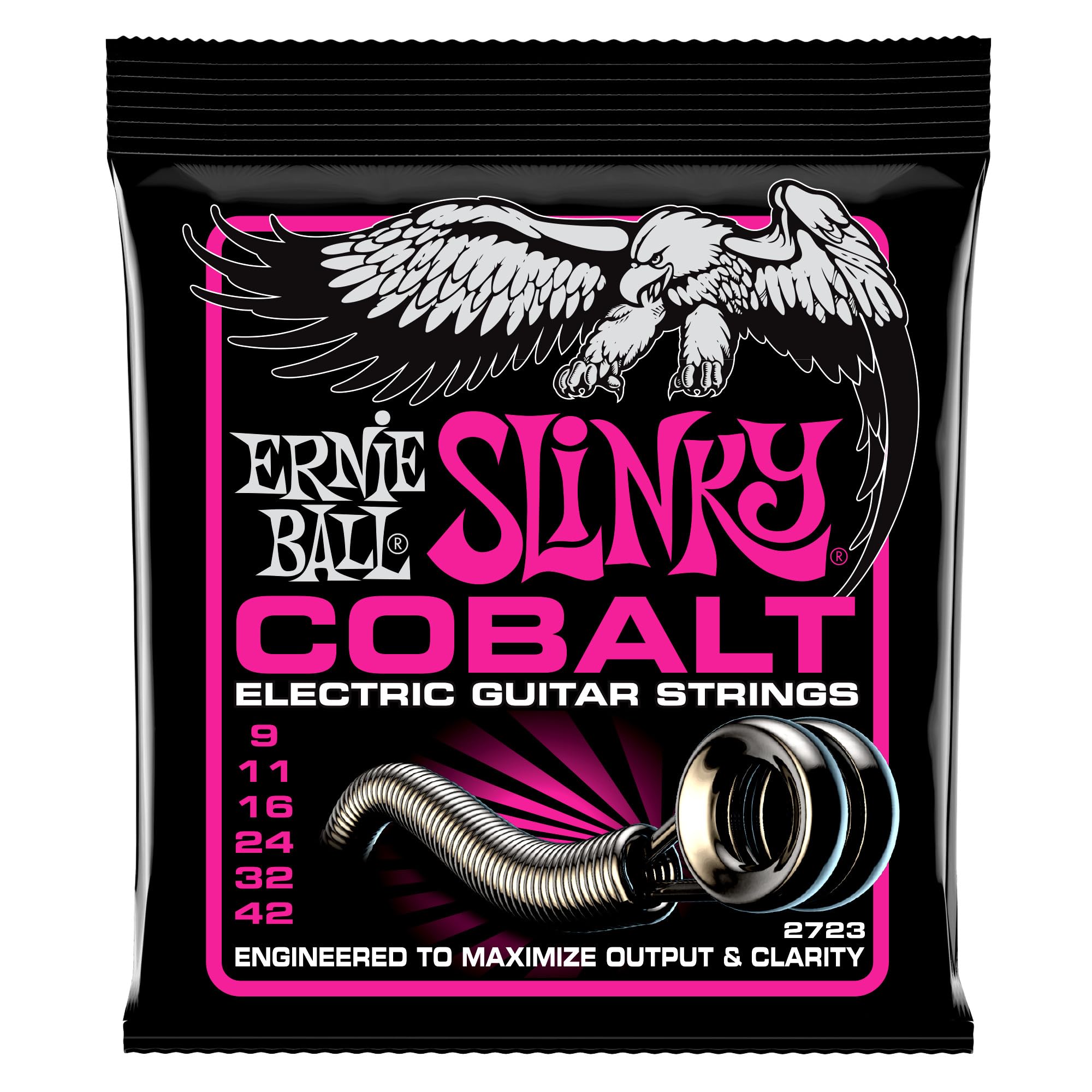 Ernie Ball Super Slinky Cobalt Electric Guitar Strings 9-42 Gauge (P02723) - Bright Tone & Longevity for Rock, Blues & Metal Performances