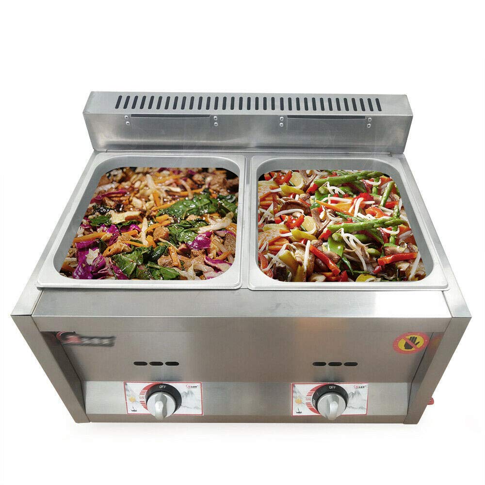 Commercial Food Warmer - 2 Pans 6L Gas & Electric Countertop Food Warmer | Stainless Steel Buffet Bain Marie for Kitchen, Catering & Restaurants | Perfect for Buffets, Food Service & Keeping Meals Warm