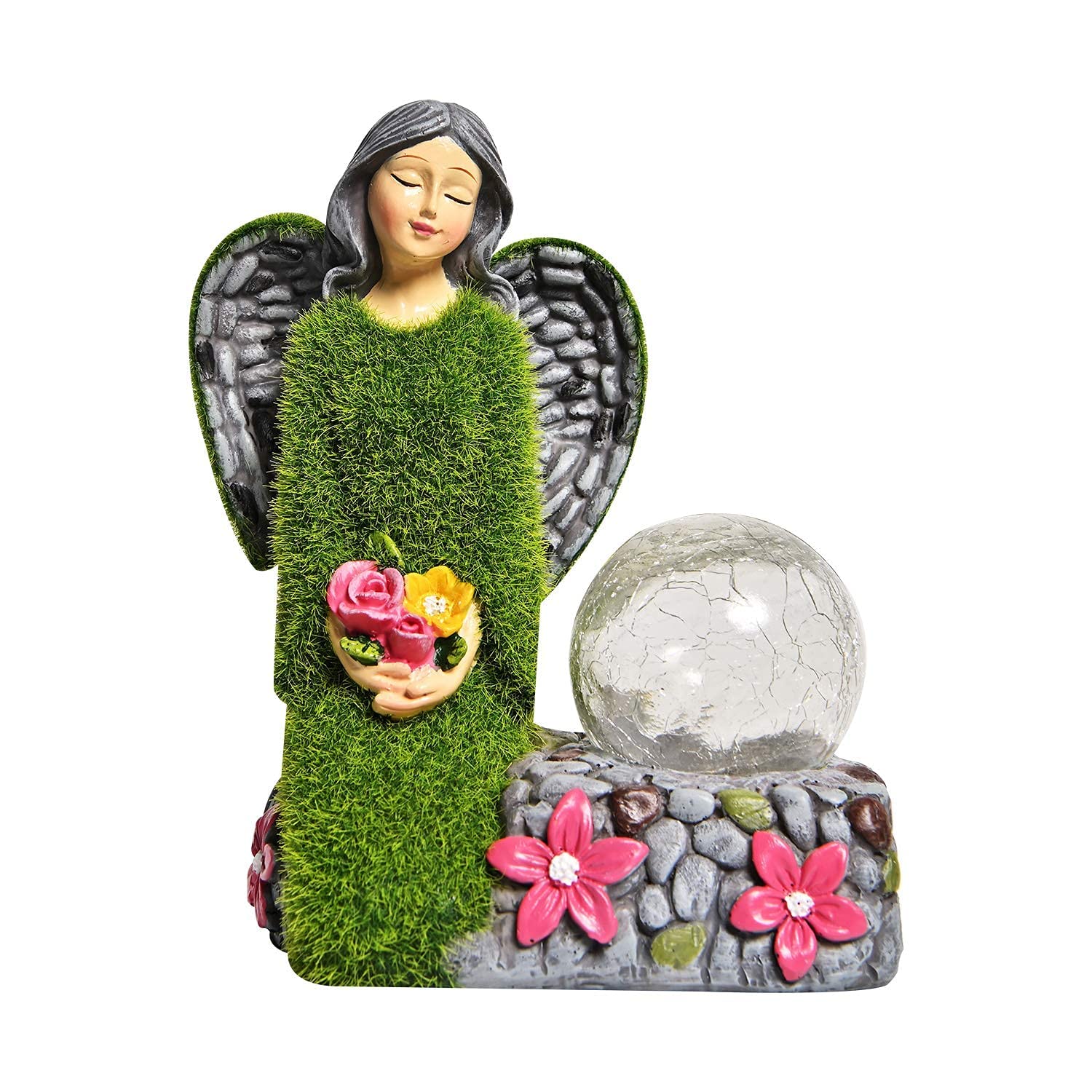 ASAWASA Solar Powered Flocked Angel Love Garden Statue - 6.1x3.7x7.1 Inch Outdoor Decor with LED Lights for Patio, Lawn, Yard - Weather Resistant Garden Sculpture & Housewarming Gift - Perfect for Romantic Garden Ambiance & Nighttime Illumination