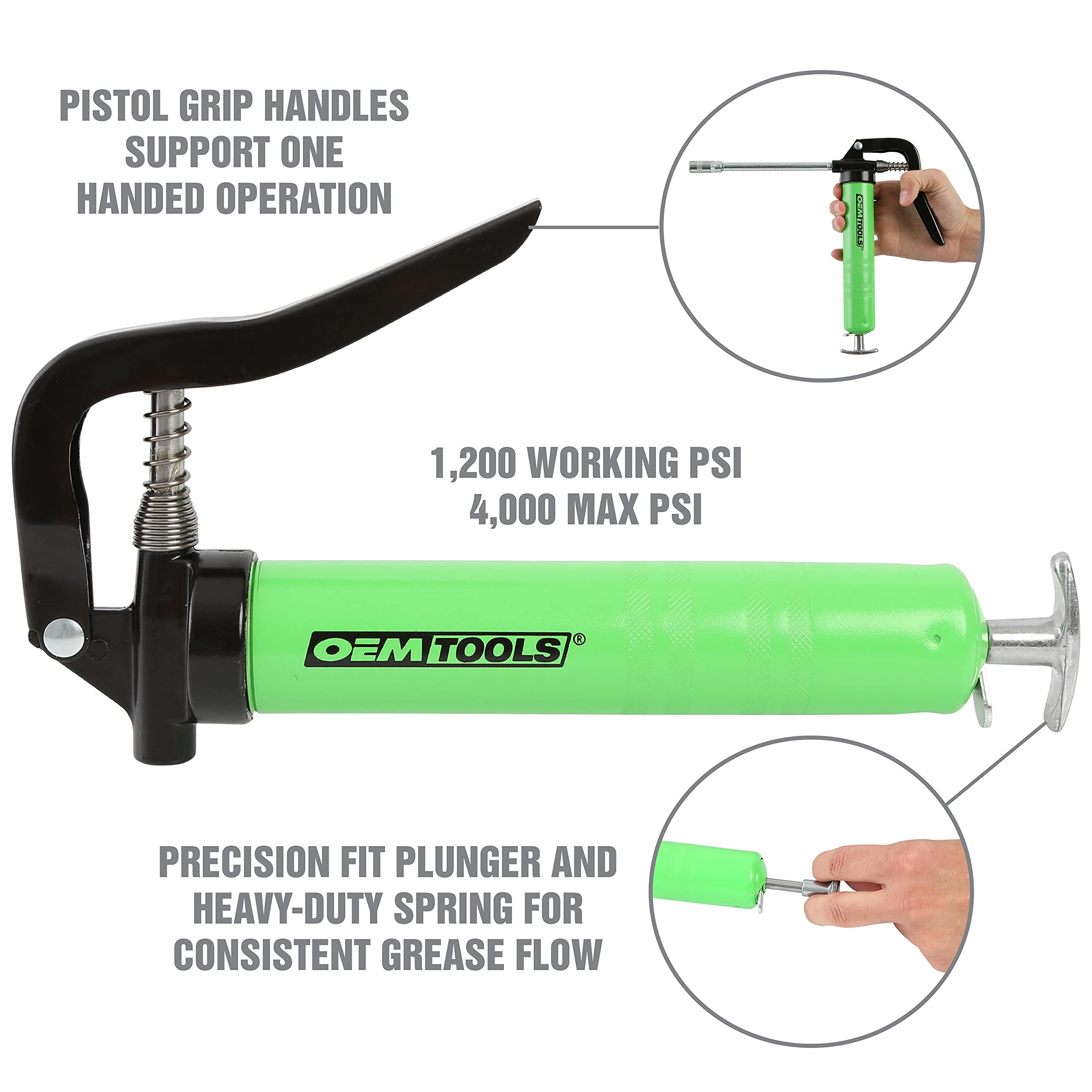 OEMTOOLS 87207 Mini Pistol Grip Grease Gun 2900PSI - for Automotive & Machinery Maintenance