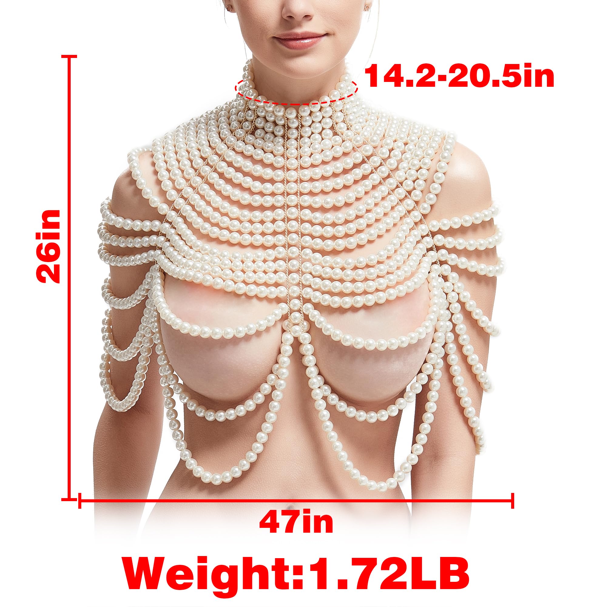 CCbodily Pearl Body Chain Bra - Elegant Shoulder Necklace & Bra Chain Jewelry for Women | Perfect for Beach, Festival, and Boho Fashion Outfits