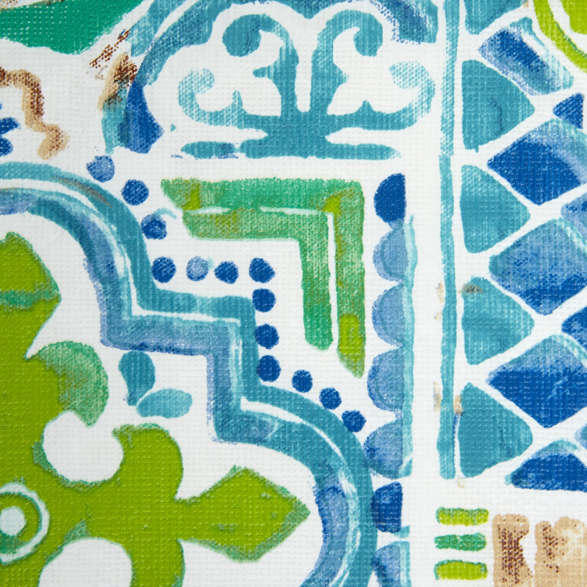 7' Spanish Tile Pattern Vinyl Tablecloth - Waterproof & Wrinkle-Free - Perfect for Dining Room, Kitchen, Outdoor Picnics & Party Decor