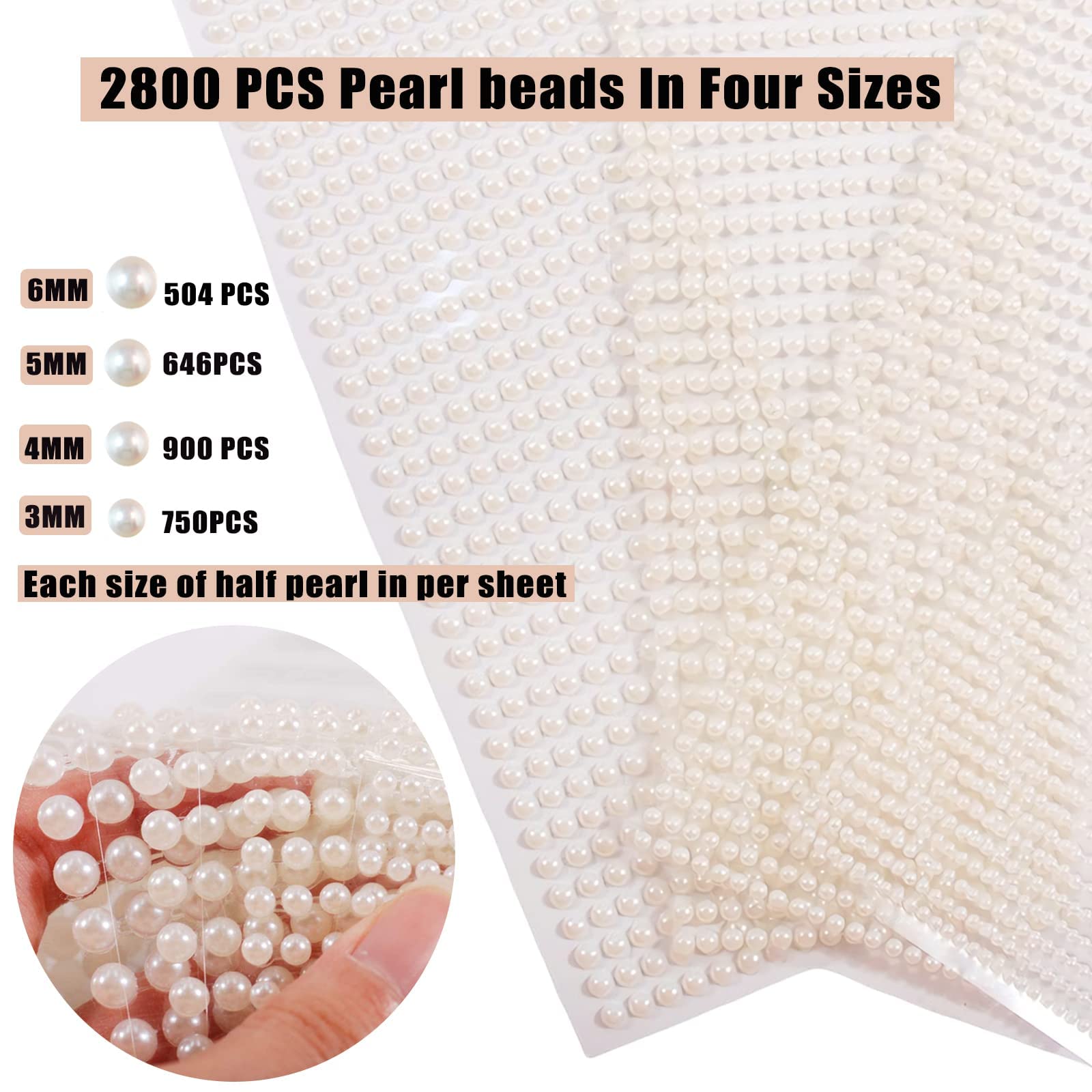 2800pcs White Pearl Face Gems - Self-Adhesive Rhinestone Stickers for Eyes, Body & Nails - Mermaid Jewelry Accessories for Women & Girls - Perfect for Prom, Rave, Festival, Party Makeup & Nail Art Decorations