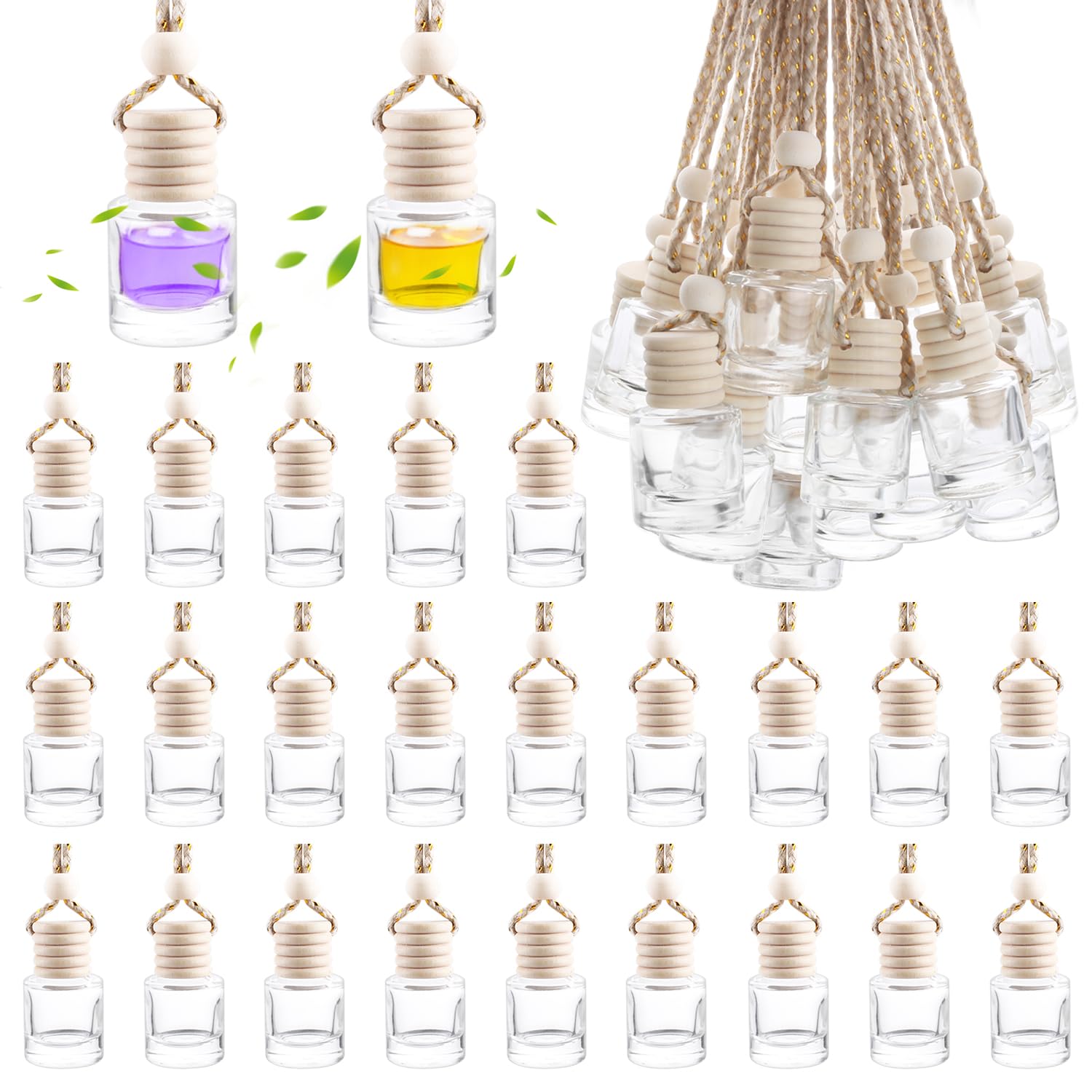 50 Pack Hanging Car Air Freshener Essential Oil Diffusers - Glass Bottle Aromatherapy Fragrance Pendants for Auto Decor & Home Scenting (Perfect for Cars, Offices, and Gifts)