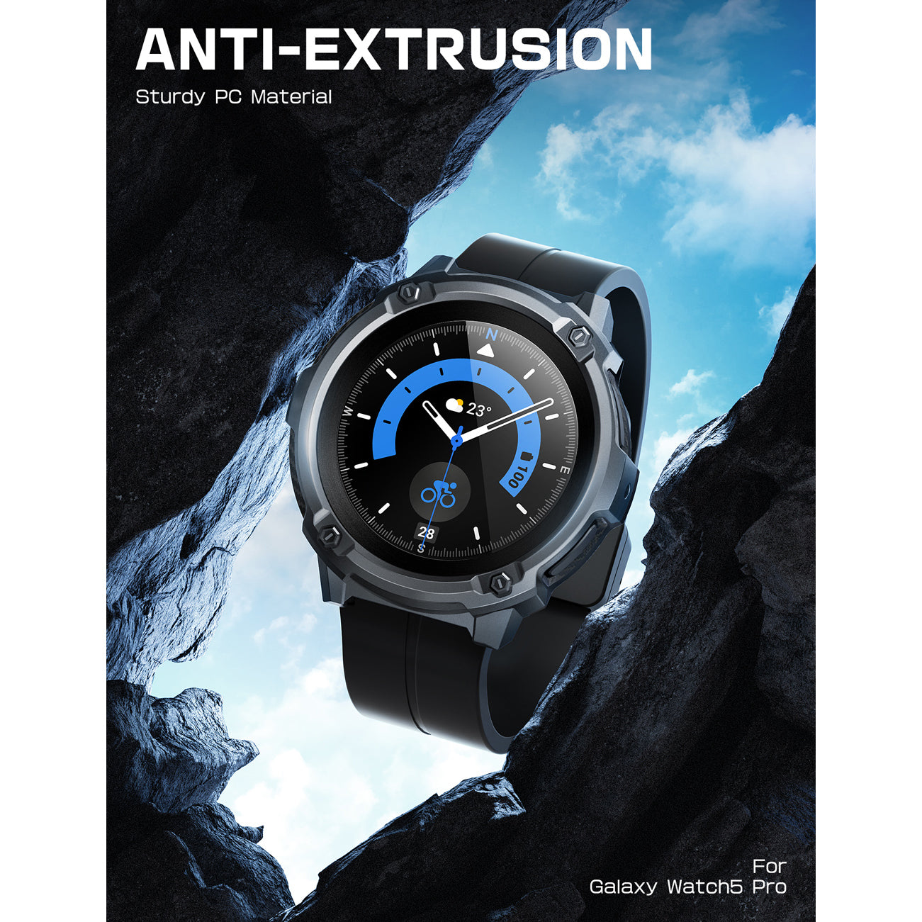 Samsung Galaxy Watch5 Pro 45mm Case - Unicorn Beetle Rugged Protective Cover with Tempered Glass Screen Protector (Black) | Perfect for Outdoor Sports, Hiking & Extreme Activities
