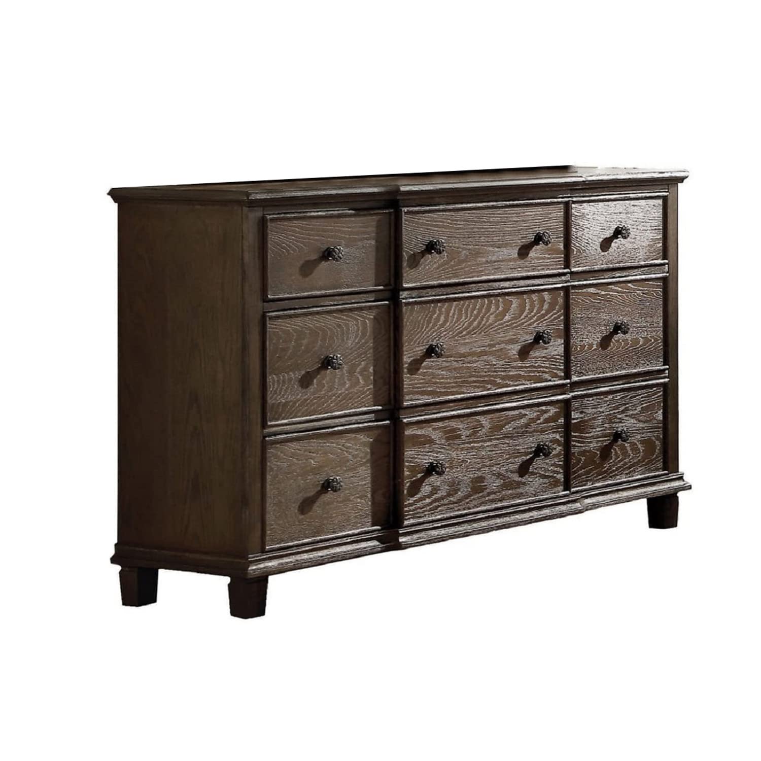 9-Drawer Wooden Dresser - Solid Weathered Oak Finish, Vintage Style Bedroom Storage Furniture for Clothes, Blankets & Home Organization