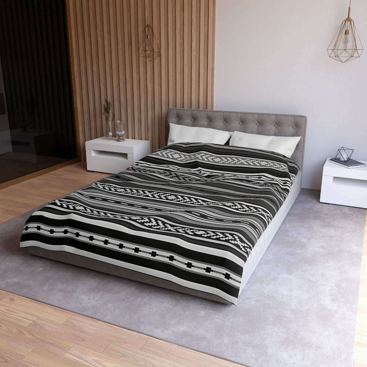Santa Fe Gray Microfiber Polyester Duvet Cover Set with Invisible Zipper - Southwestern Style Bedding for Queen, King, Full & Twin Size - Perfect for Guest Rooms, Master Bedrooms & Vacation Homes