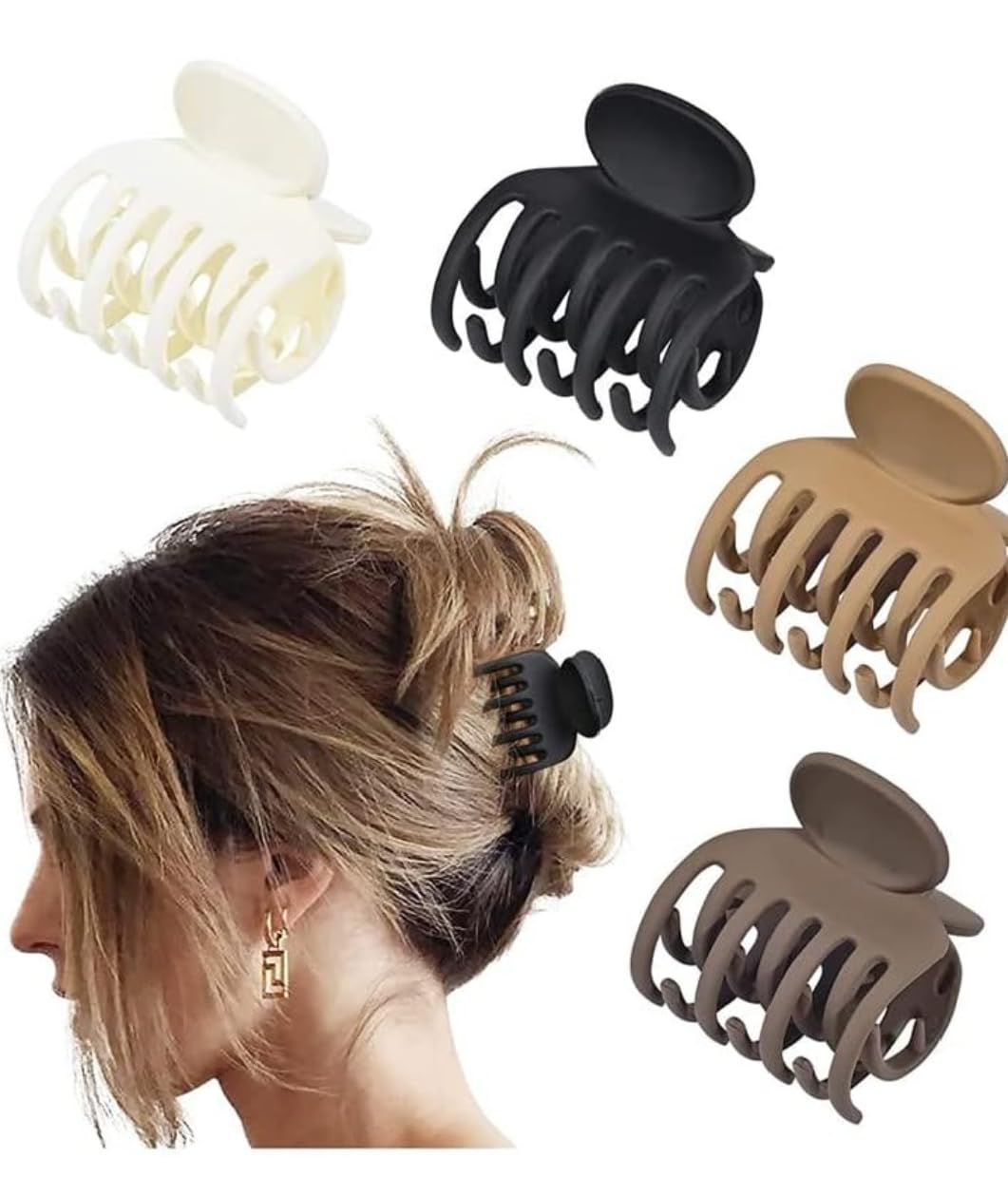 Shidara Double Row Teeth Hair Clips - Small Claw Clips for Thin Hair, Medium Matte Non-Slip Short Hair Accessories for Women & Girls (Multicolor, 4-Pack) | Perfect for School, Work, and Everyday Styling