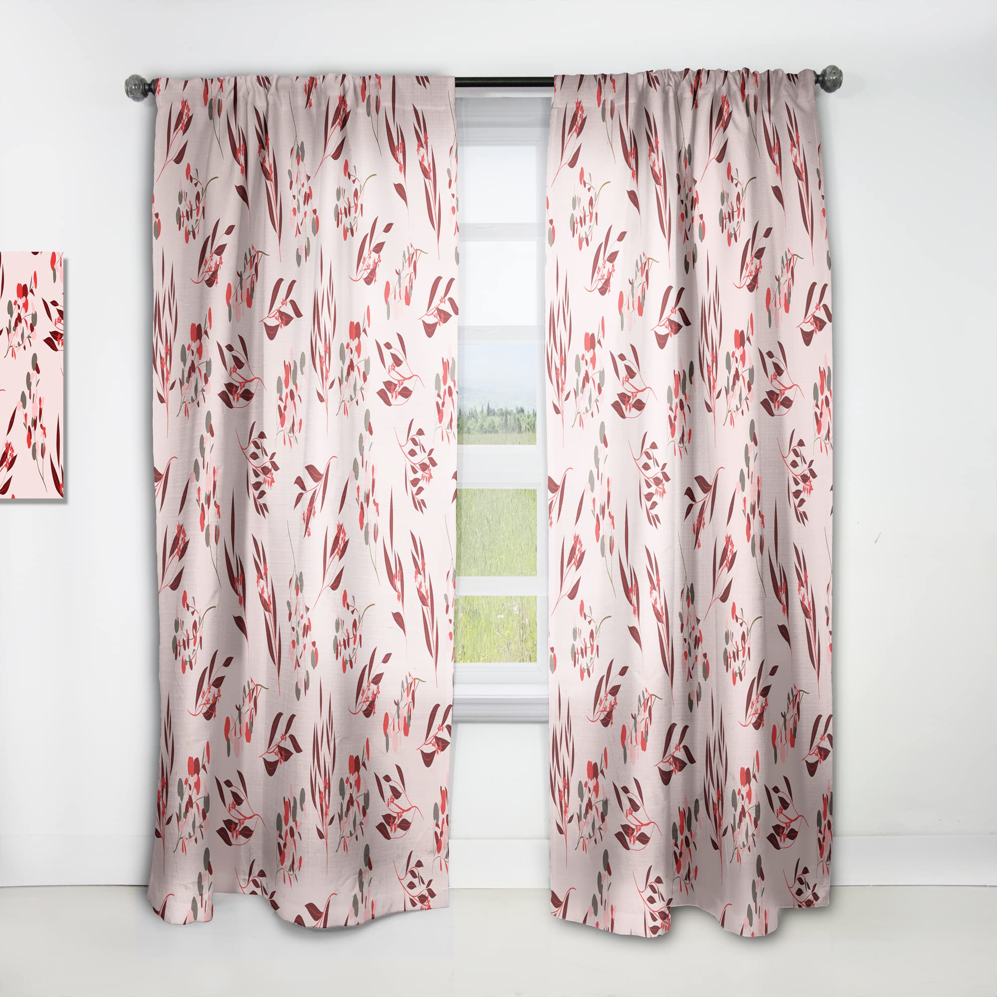 DesignQ Thermal Insulated Floral Curtains - Bright Eucalyptus Pattern II - 52x90 Inch Single Panel for Bedroom & Living Room - Energy Saving Blackout Drapes for Home Decor