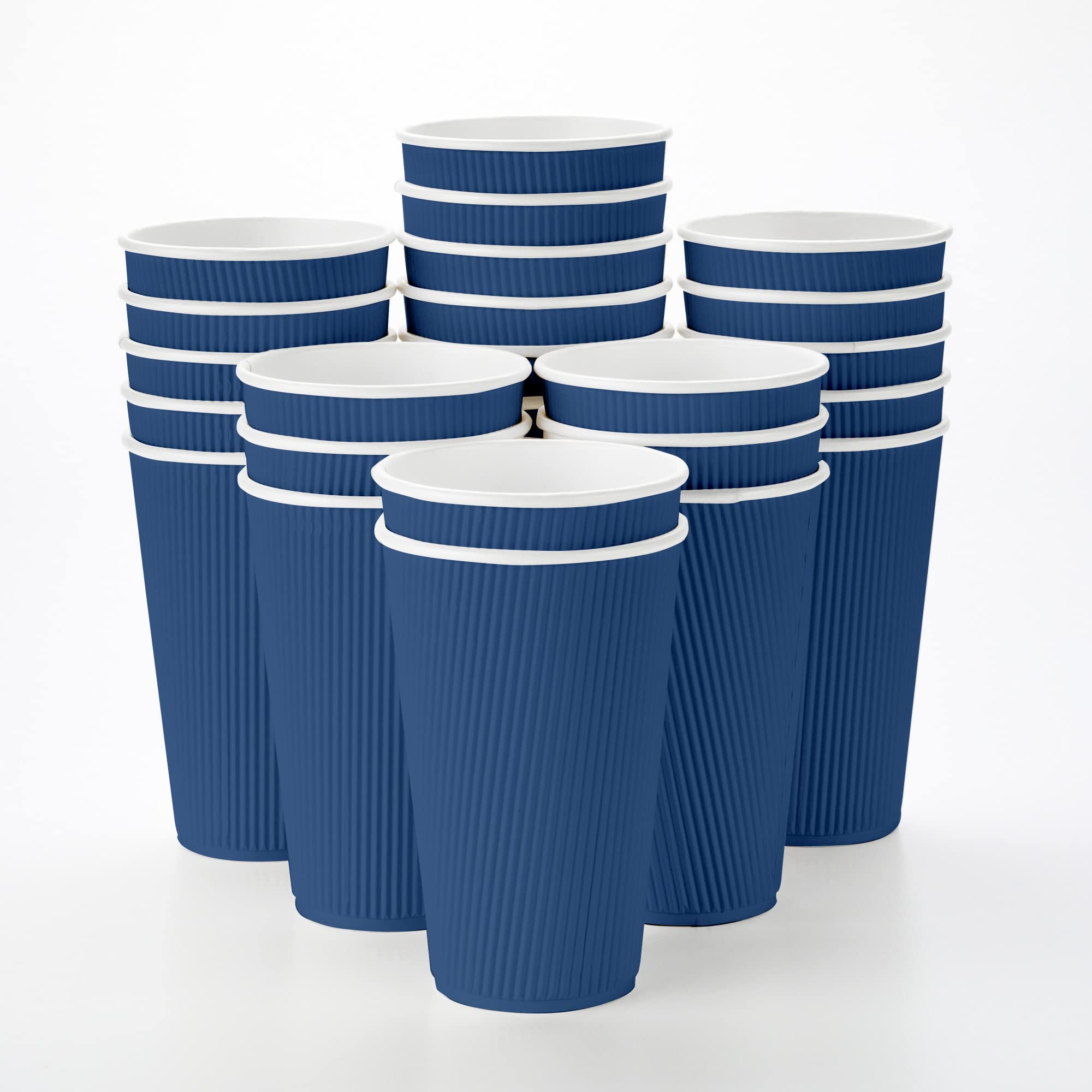 Restaurantware 16oz Disposable Coffee Cups - 500 Pack Insulated Ripple Wall Hot Paper Cups with Rolled Rim (Midnight Blue) for Coffee, Tea & Hot Beverages - Perfect for Cafes, Offices & Catering Events (Lids Sold Separately)