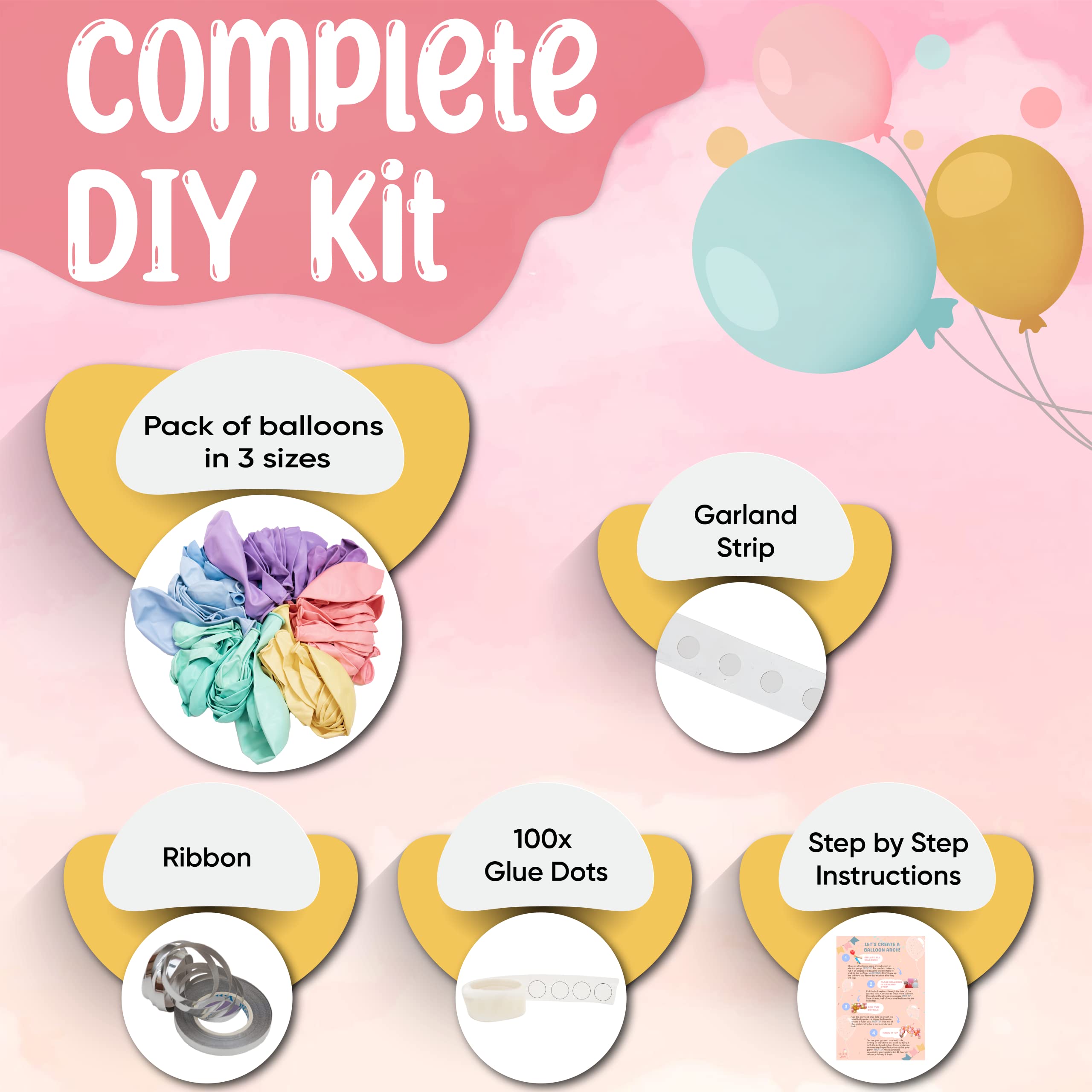 Pastel Balloon Garland Kit & Balloon Arch - Easter Spring Rainbow Party Decorations (Small & Large Balloons in Mint Green, Purple, Yellow, Pink & Blue) - Perfect for Unicorn Themed Parties, Baby Showers, Bridal Showers & Birthday Celebrations