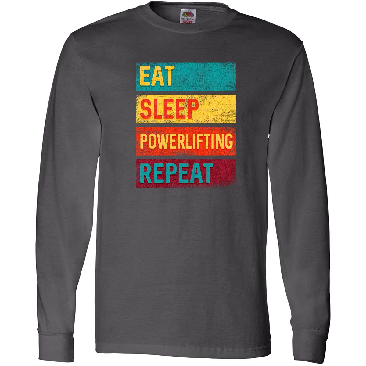 Inktastic Fitness Eat Sleep Powerlifting Repeat Long Sleeve T-Shirt for Gym Workouts & Weightlifting Training - Comfortable Athletic Apparel for Powerlifters & Strength Training Enthusiasts
