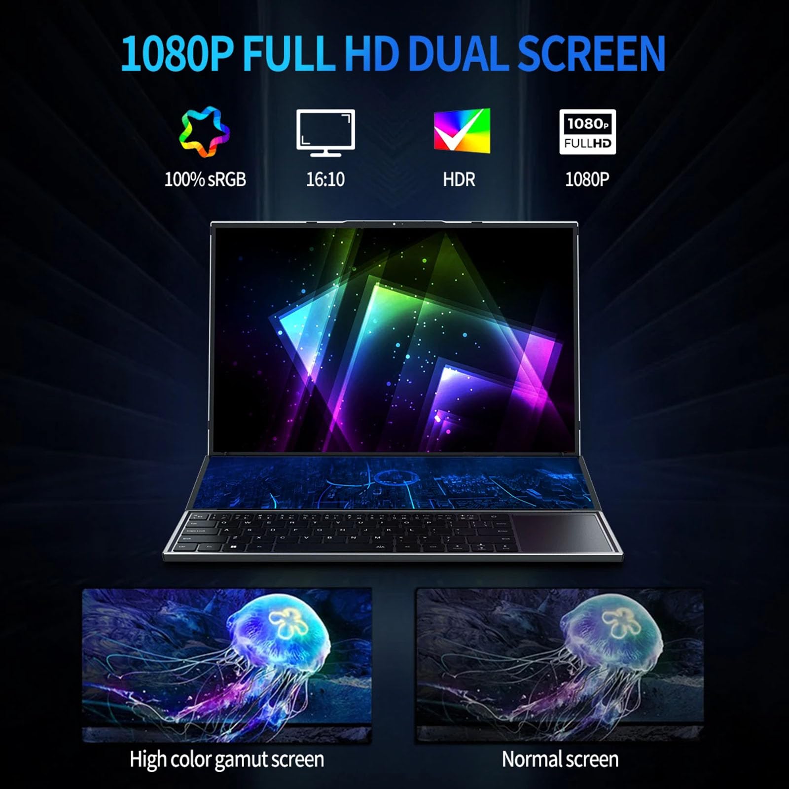 Tuofudun 16 Inch IPS Dual Screen Gaming Laptop with 14'' Touch Display | Intel i9 Processor, Graphics Dock, 64GB RAM, 4TB SSD | Ultra Slim Gamer Notebook PC for Professional Gaming & Multitasking | Perfect for Esports, Streaming & Creative Work