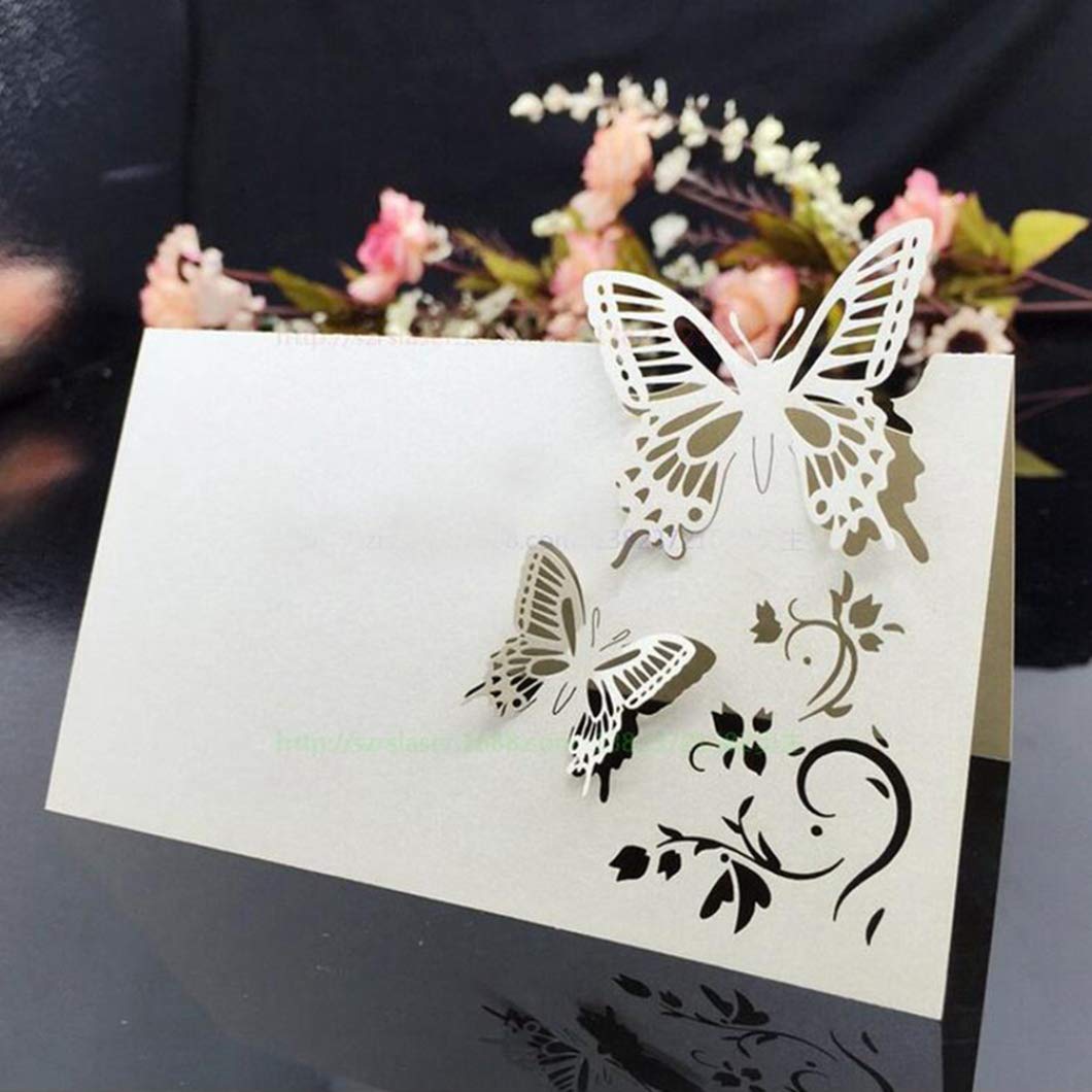 50pcs Laser Cut Butterfly Place Cards - Elegant Wedding Table Name Cards for Guests, Party Decorations - Perfect for Weddings, Anniversaries & Special Events