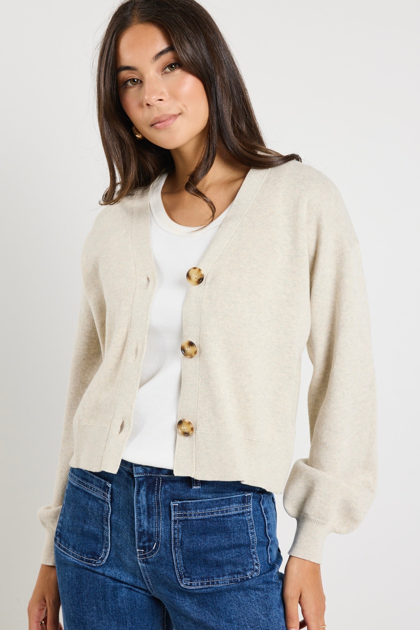 Agatha Oat Marle Fine Knit Cardigan for Women - Soft Lightweight Open Front Sweater - Perfect for Office, Date Night & Casual Outfits
