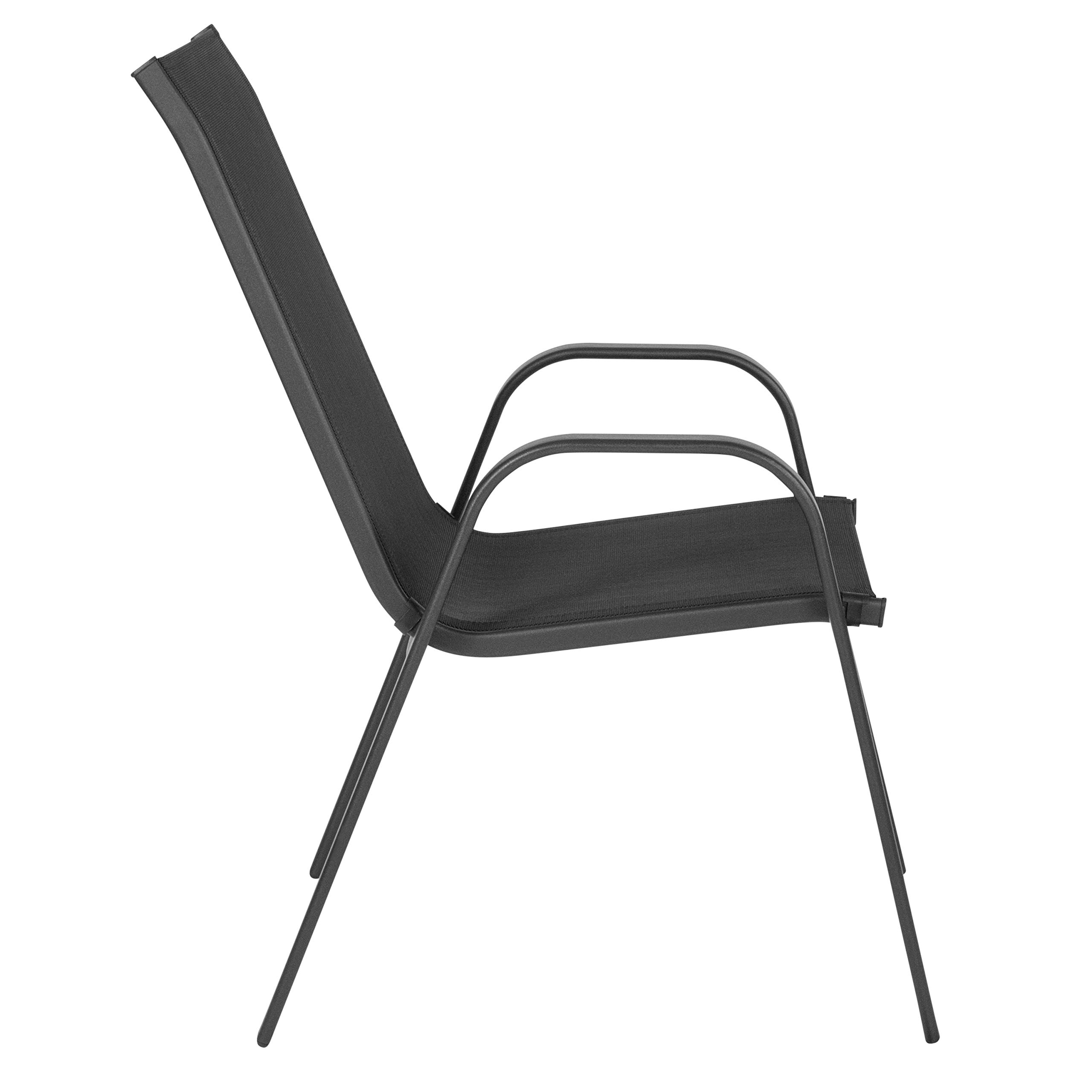 Flash Furniture Brazos Series Outdoor Stackable Patio Chairs with Flex Comfort Material - Set of 5 Black Modern Sling Chairs for Backyard, Poolside & Garden Relaxation