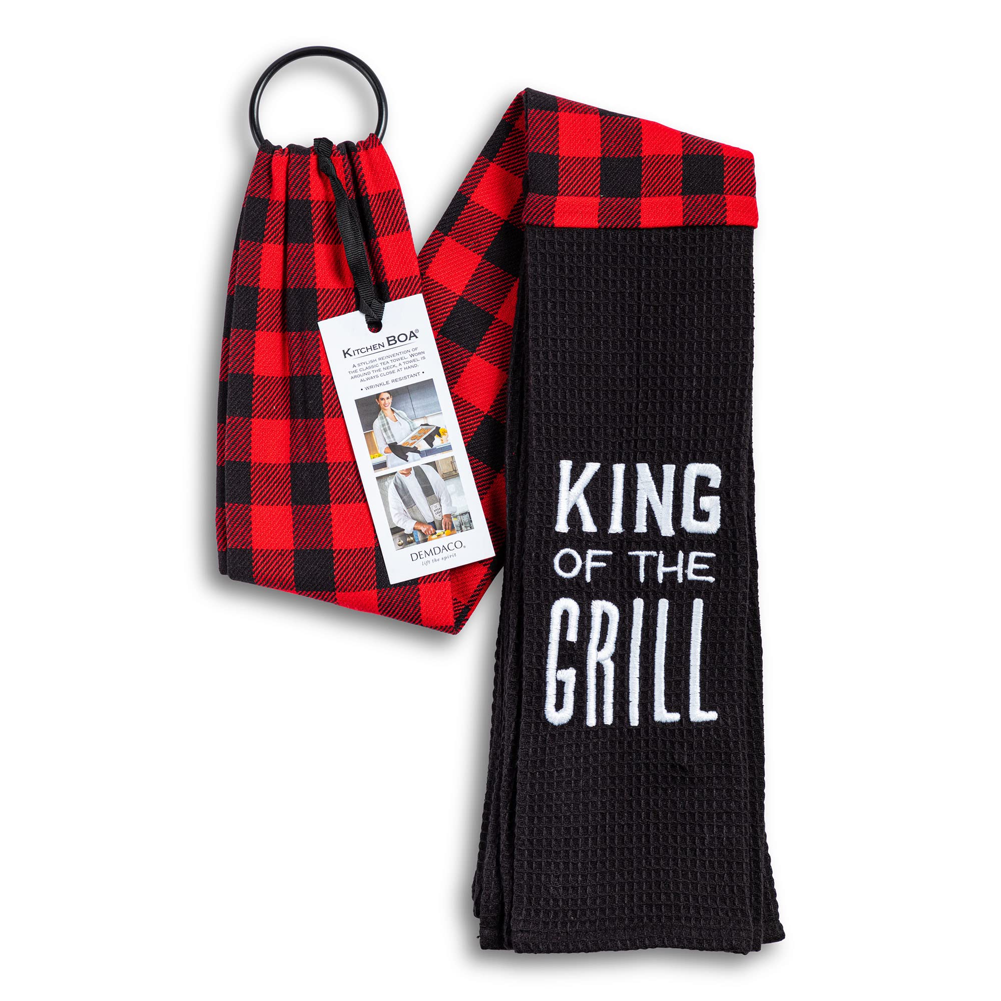 DEMDACO Extra Long Cotton Blend Kitchen Towel - Black, Over The Shoulder BBQ Grill Towel for Cooking, Grilling & Outdoor Use - King of Grill Series