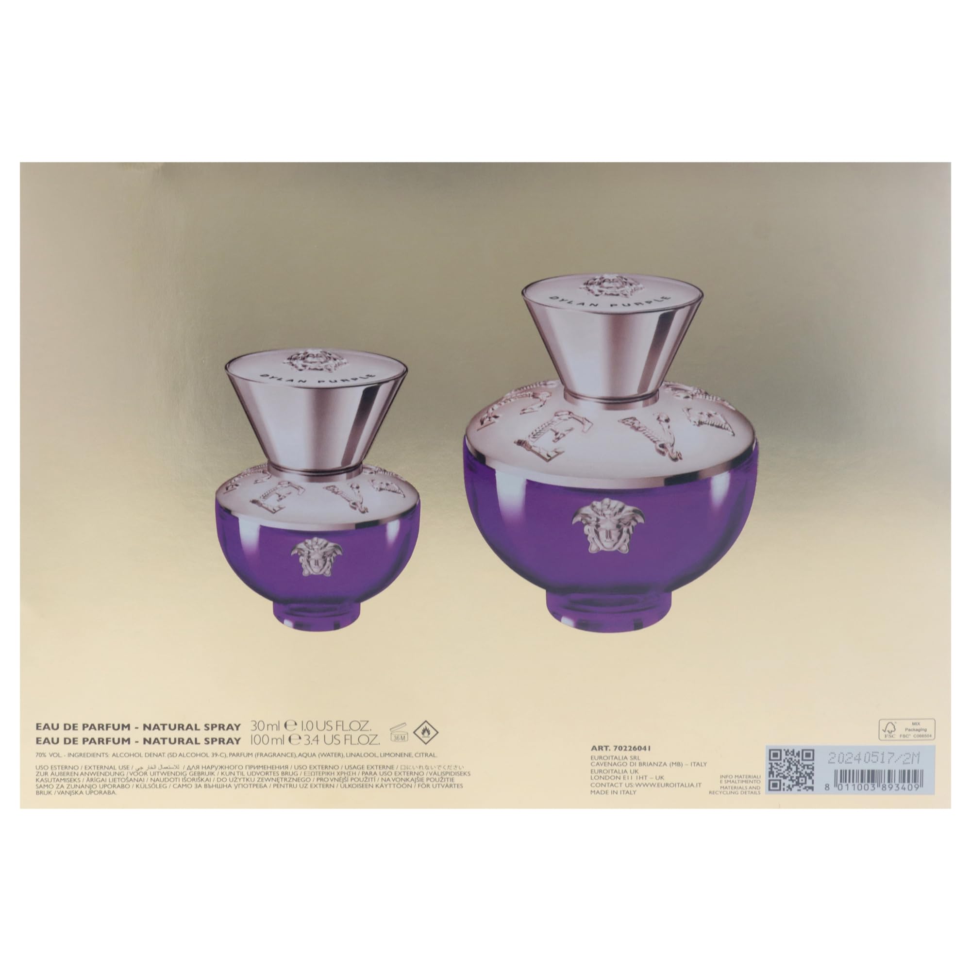Versace Dylan Purple Eau de Parfum Gift Set for Women - 3.4oz + 1oz Perfume Spray | Floral Fruity Fragrance for Date Night & Special Occasions