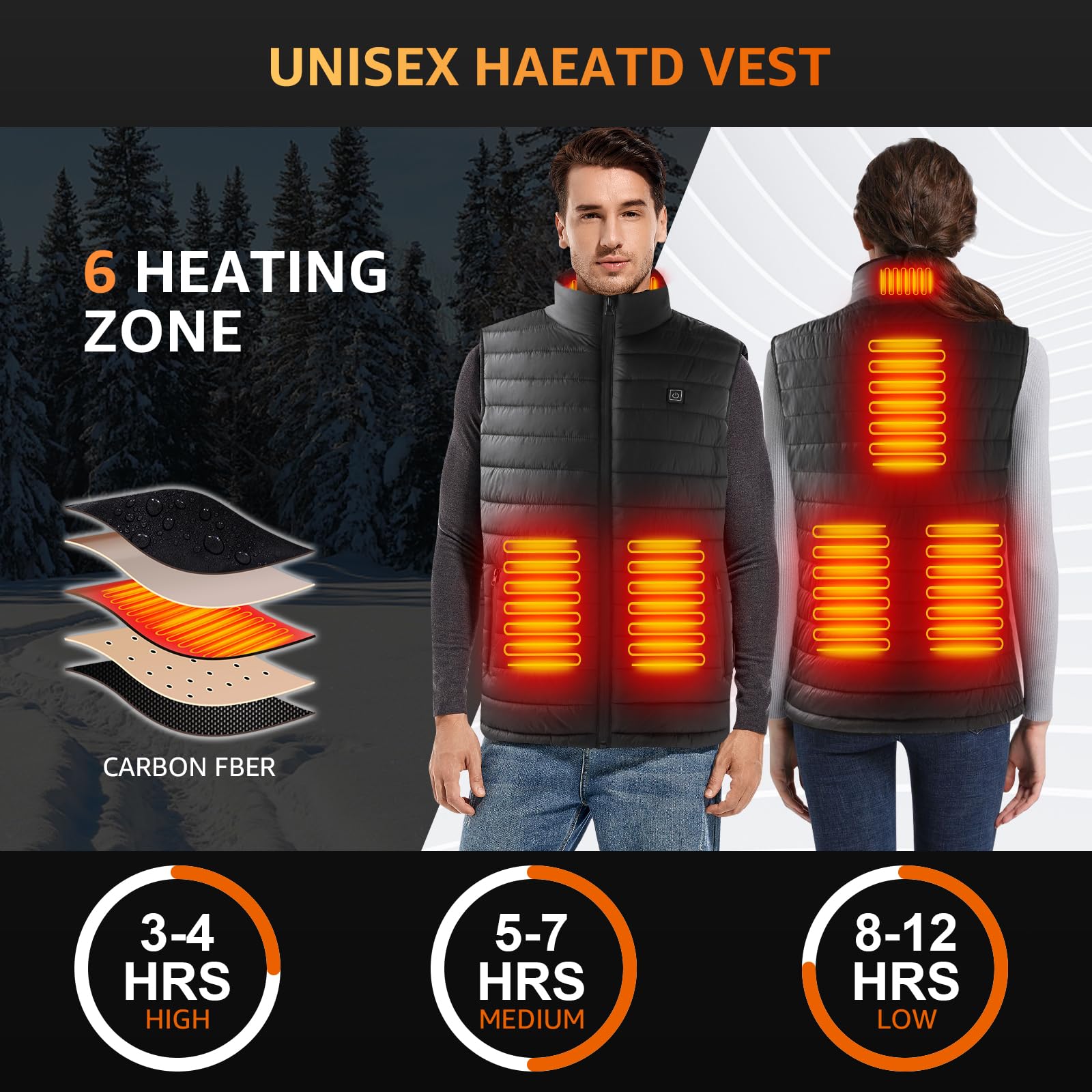 Rechargeable Smart Heating Vest for Men & Women - Electric Heated Jacket with 3 Temperature Settings - Perfect for Winter Sports, Outdoor Work & Cold Weather Activities