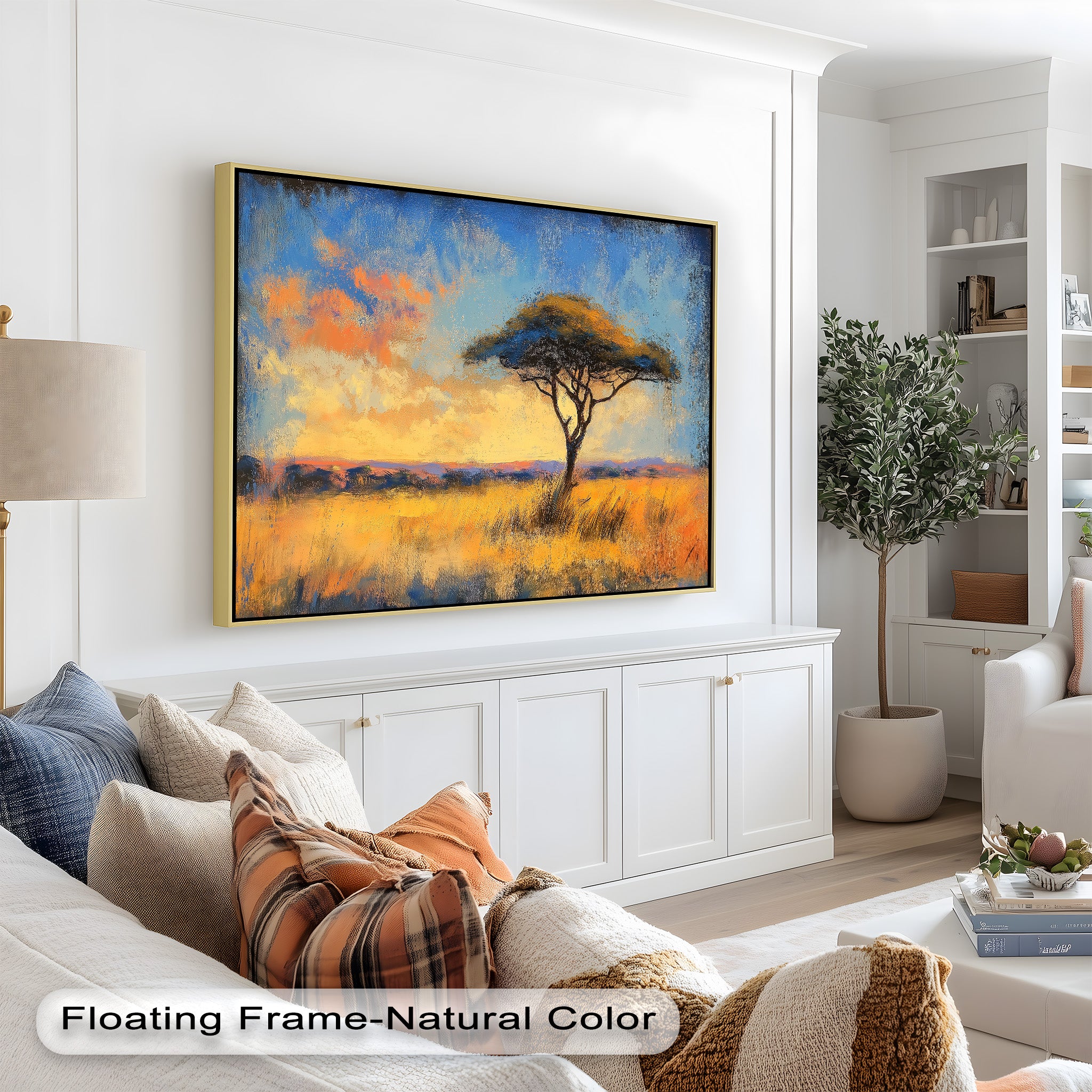 African Savannah Tree Wall Art - Handmade Landscape Oil Painting for Living Room & Bedroom Decor