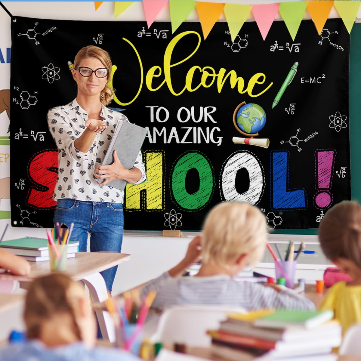 Back to School Decorations - First Day of School Backdrop & Welcome Banner for Classroom Decor - Perfect for Classroom Parties, Photo Booths & School Events