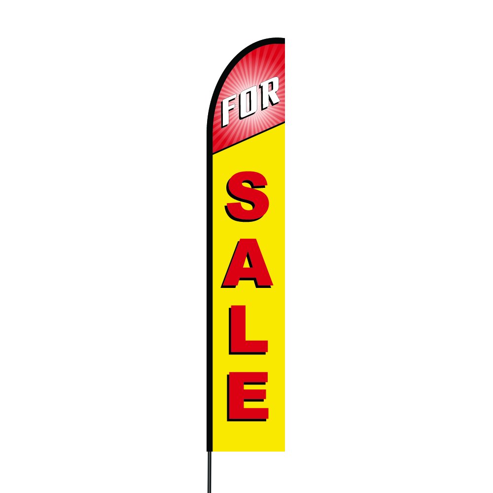 15ft Outdoor Printed Promotional Feather Flag with Pole Kit & Ground Spike - Custom Business Advertising Banner for Events, Grand Openings & Sales - Durable Swooper Flutter Flag for Retail Stores, Car Dealerships & Outdoor Marketing