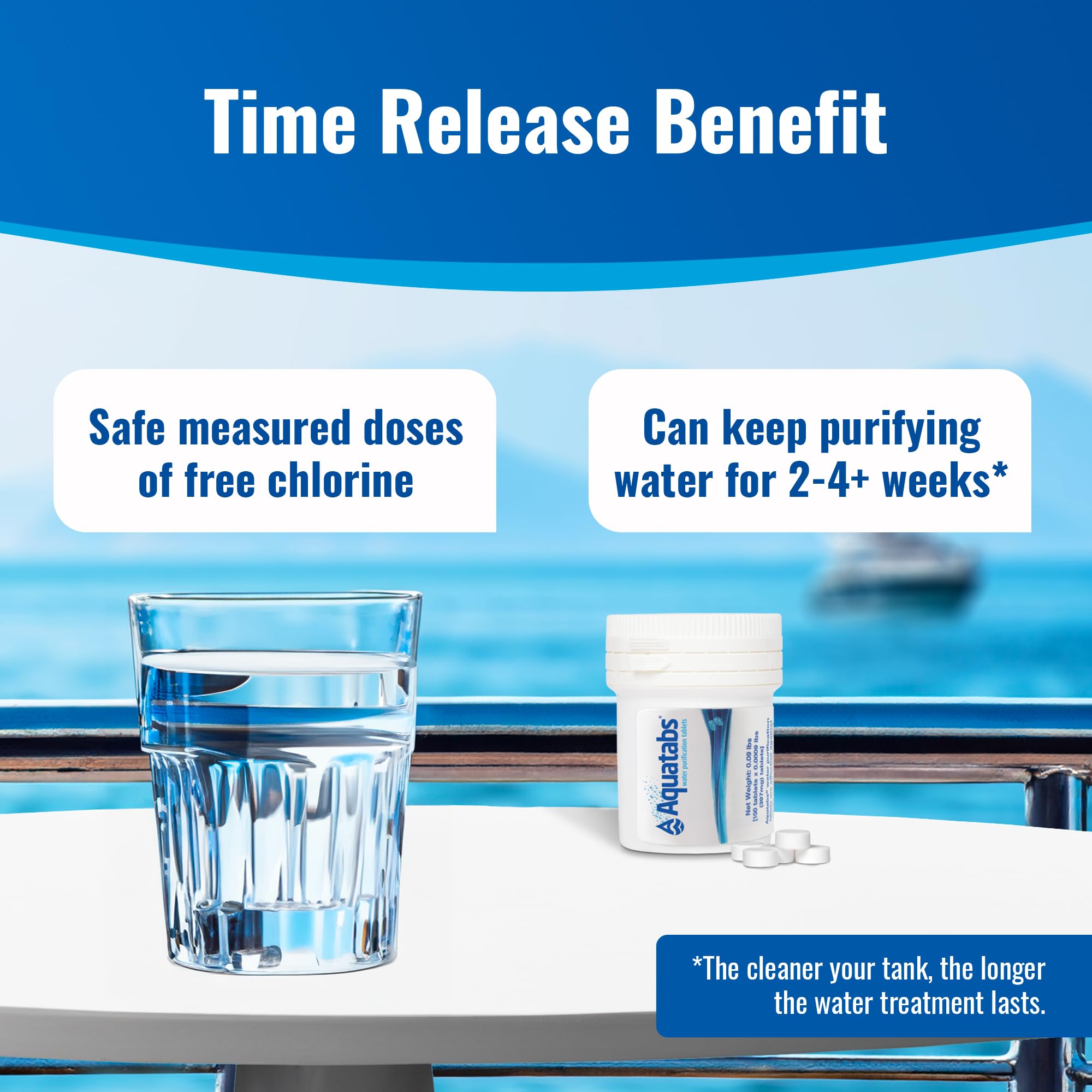 Aquatabs Water Purification Tablets (200 Count) with 50 Chlorine Test Strips - Emergency Water Treatment Kit for Camping, Hiking, Travel, Boating & RV - Safe Drinking Water Solution by Aquamarine